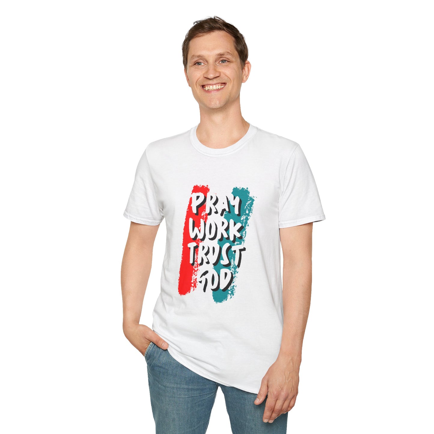 Inspiration Unisex T-Shirt - Pray, Work, Trust God, Motivational Tee, Faith-Based Apparel, Casual Wear, Gift for Believers, Christian Clothing