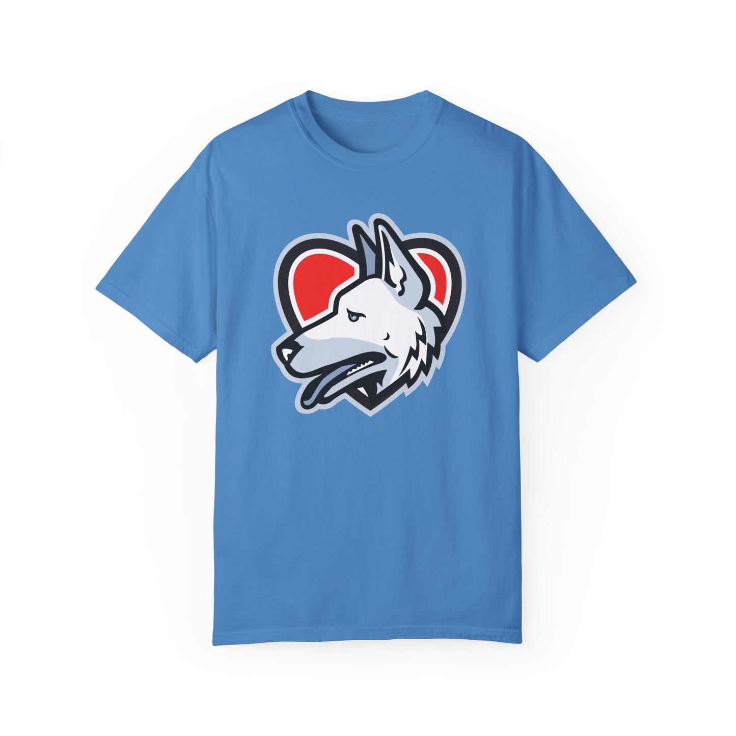 Unisex Dog Lover T-Shirt With a Close Up Graphic of German Shepherd Placed Inside Red Heart