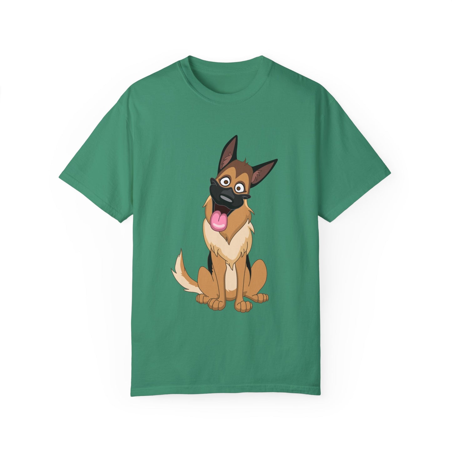 Unisex Dog Lover T-Shirt With Funny Cartoon of Tan Color German Shepherd