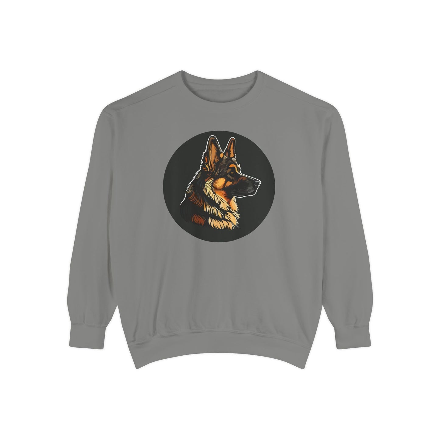 Unisex Dog Lover Sweatshirt With a Close Up Graphic of a German Shepherd Inside a Black Circle