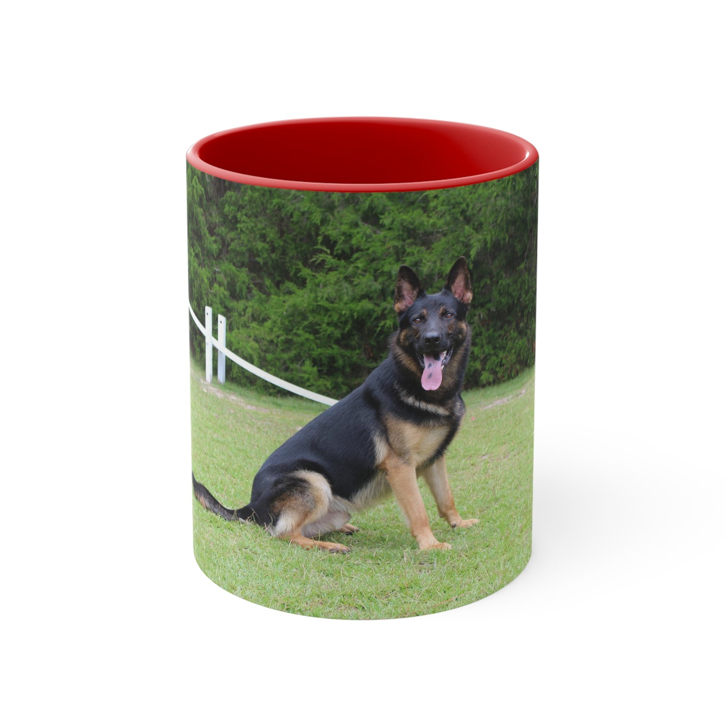 Accent Dog Lover Ceramic Mug With a Huge Working Line German Shepherd Sloppily Sitting Leaving Tongue Out