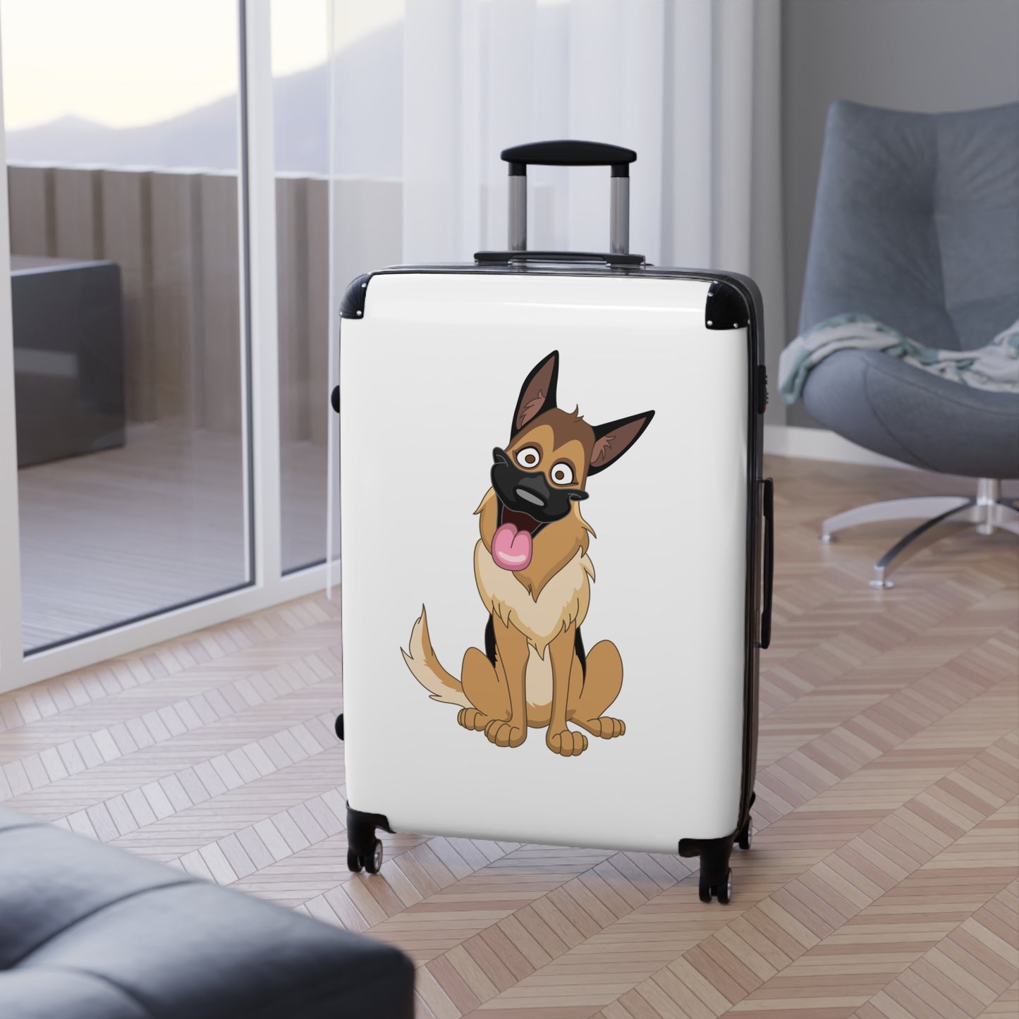 Funny Dog Design Suitcase - Cartoon of German Shepherd Sloppily Sitting