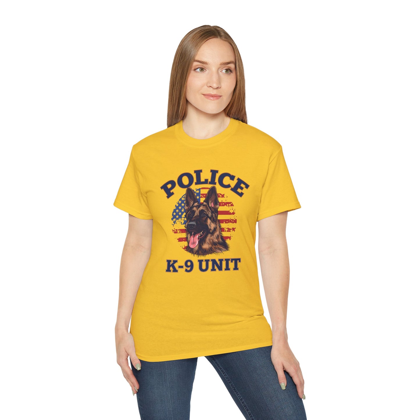 Patriotic Police K-9 Unit Tee for Dog Lovers, Unisex Cotton T-Shirt, Dog Handler Gift, Gifts for Law Enforcement