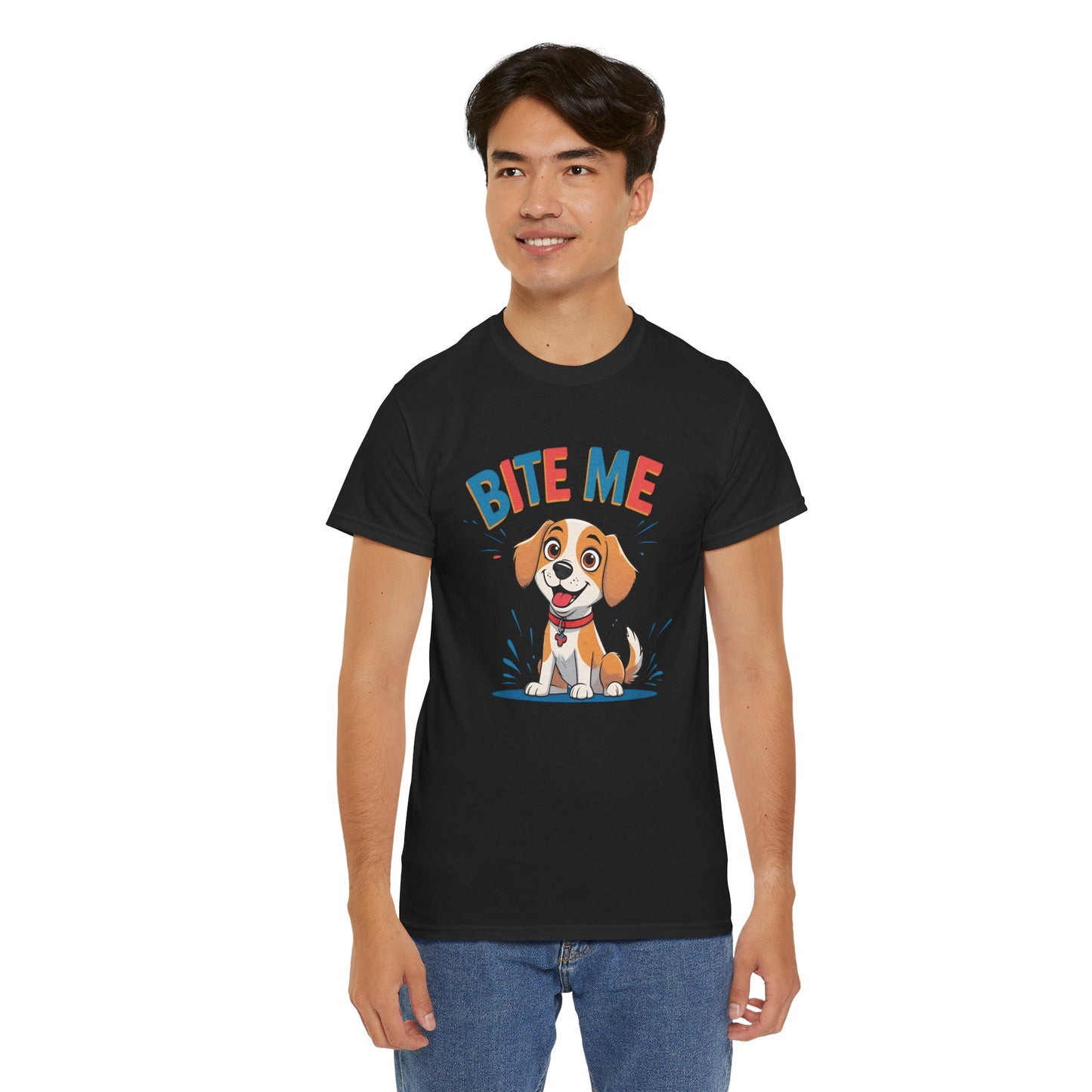 Playful Dog Lover Tee, Bite Me Unisex Cotton T-Shirt for Dog Trainers, Funny Gift for Dog Lovers, Cute Dog Apparel