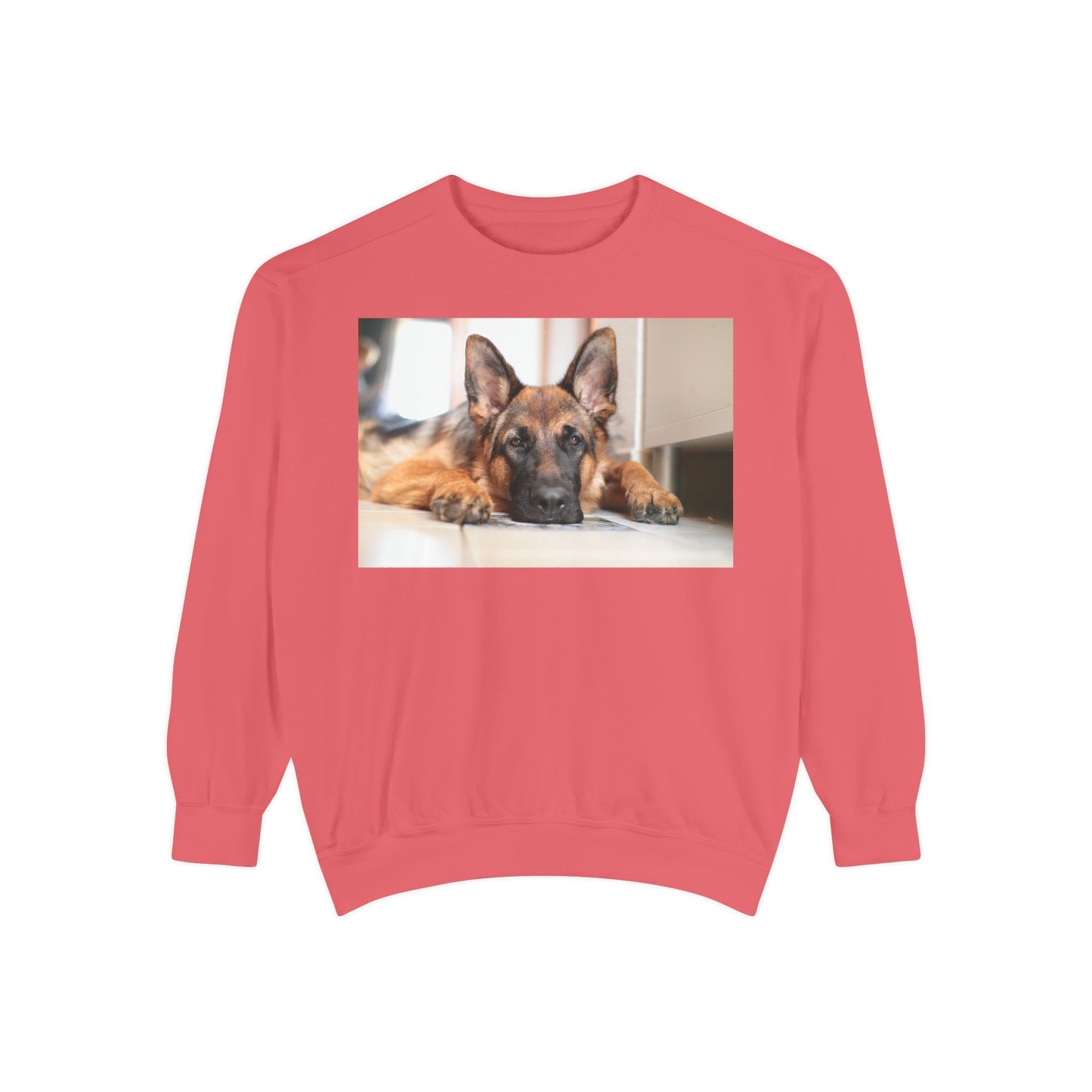 Unisex Dog Lover Sweatshirt With a German Shepherd Lying His Head on the Floor