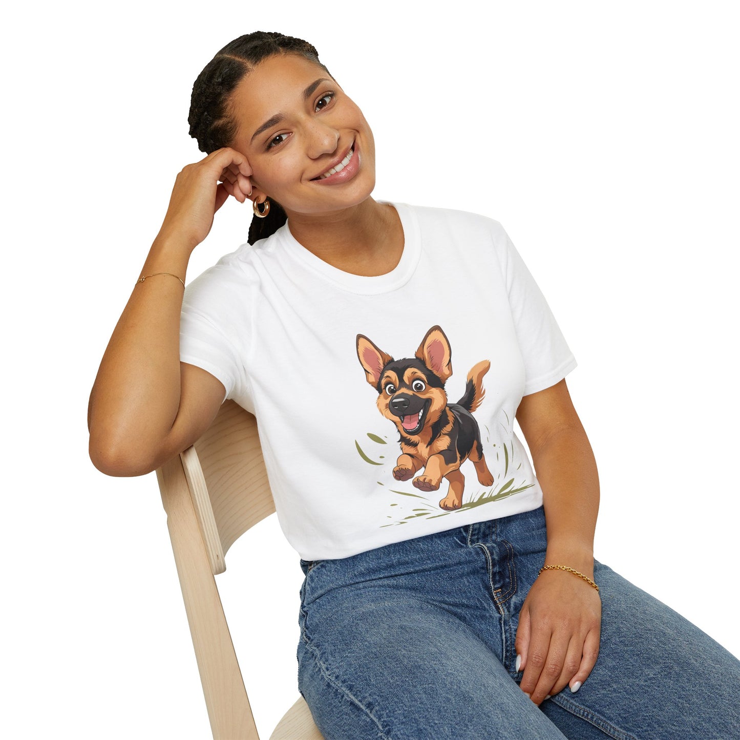 Cute Playing Puppy Graphic Unisex Softstyle T-Shirt, Dog Lover Gift, Casual Wear, Animal Theme Shirt, Perfect for Birthdays, Pet Owners
