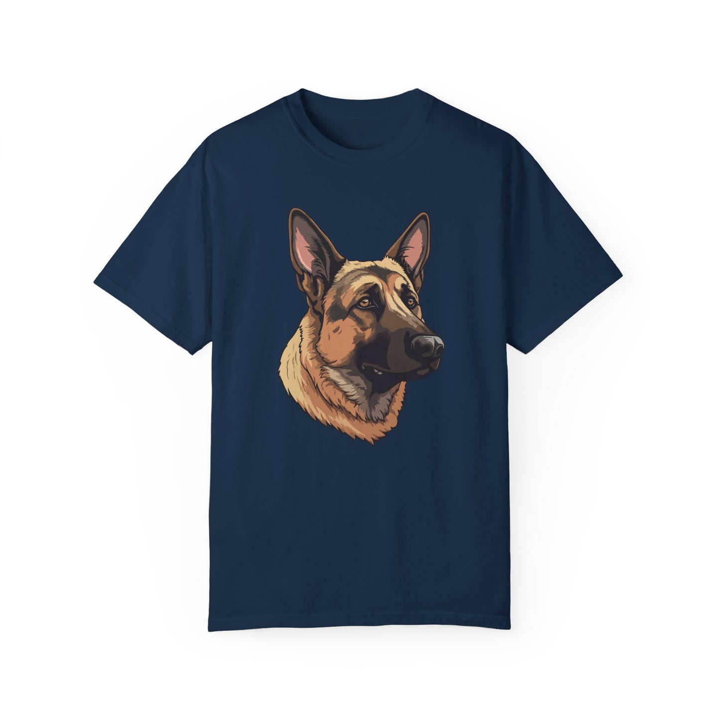 Unisex Dog Lover T-Shirt With a Close Up Graphic of Serious German Shepherd