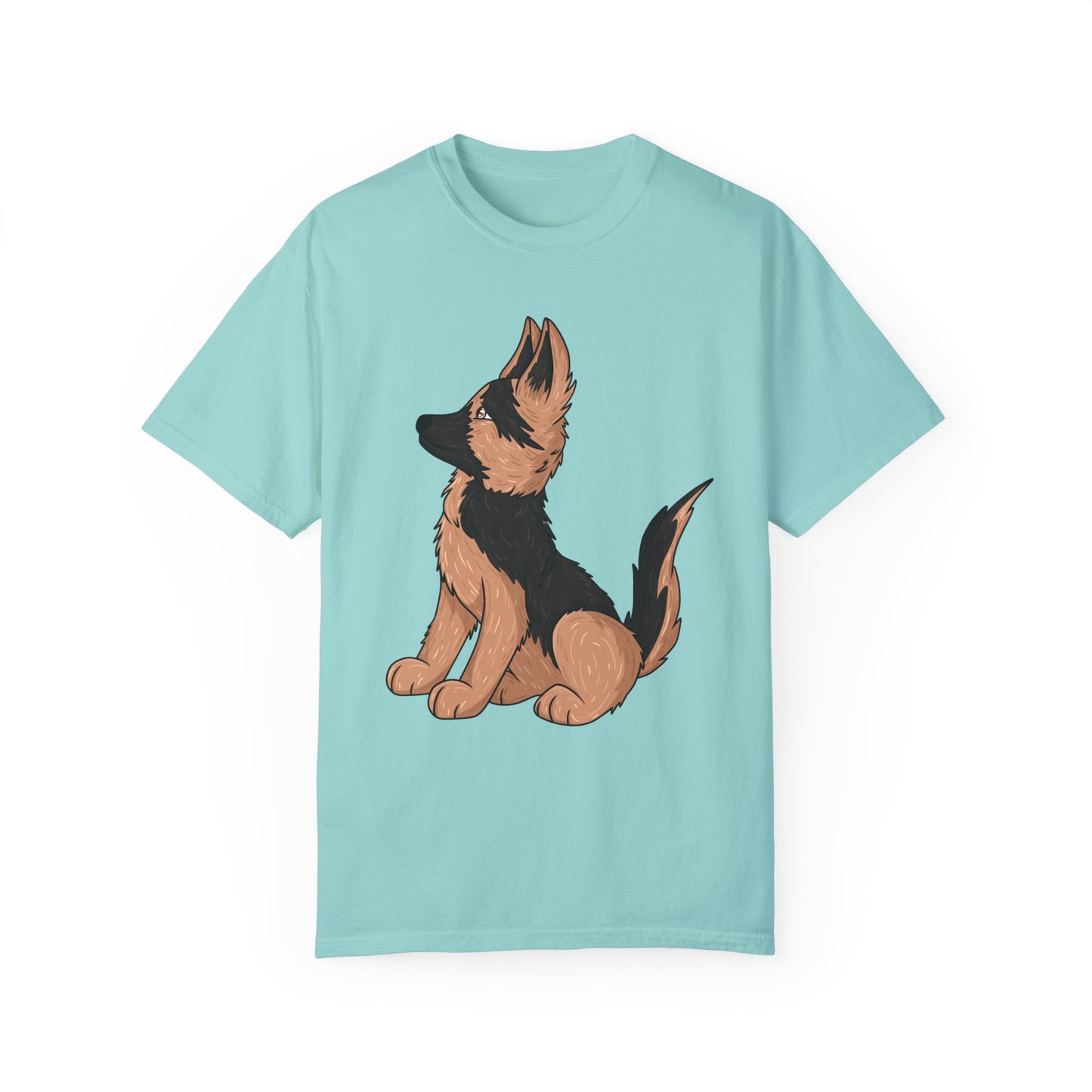 Unisex Dog Lover T-Shirt With a Graphic of Cute German Shepherd Puppy Looking Upward