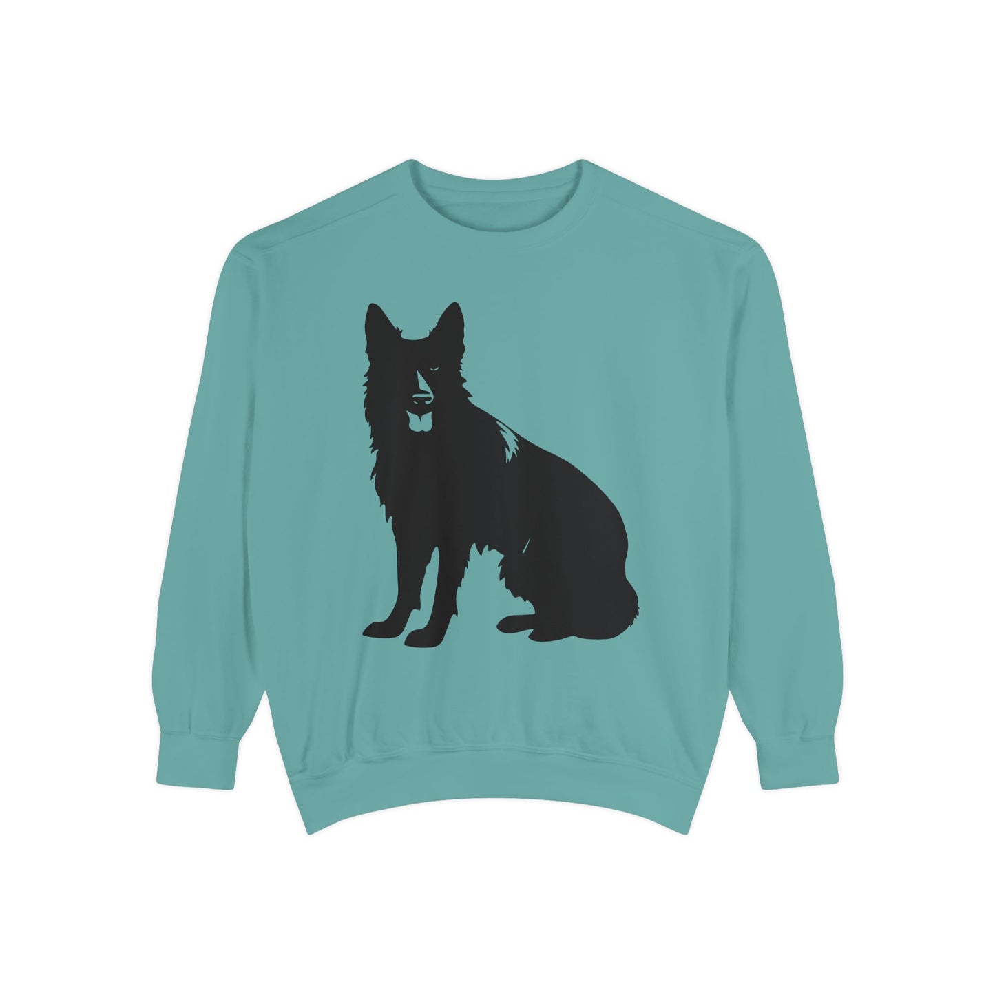 Unisex Dog Lover Sweatshirt With Graphic of Black German Shepherd With Hanging Tongue Sloppily Sitting