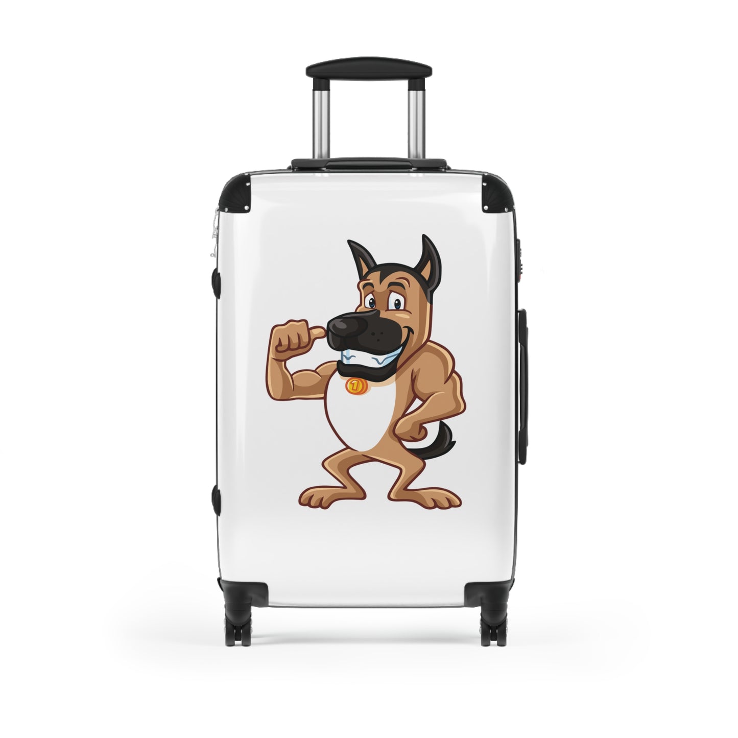 Dog Lover Suitcase Featuring a Funny Cartoon of Muscular German Shepherd Standing on Two Legs