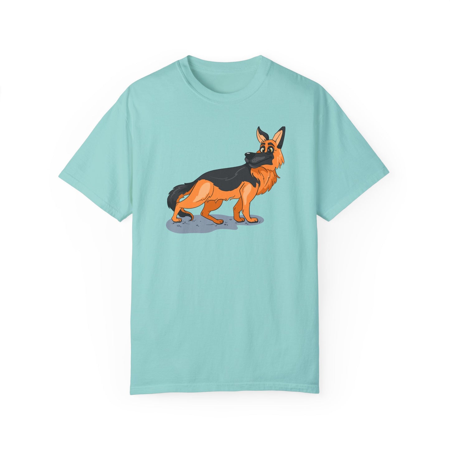 Unisex Dog Lover T-Shirt With a Cartoon of Astonished German Shepherd Turning His Head