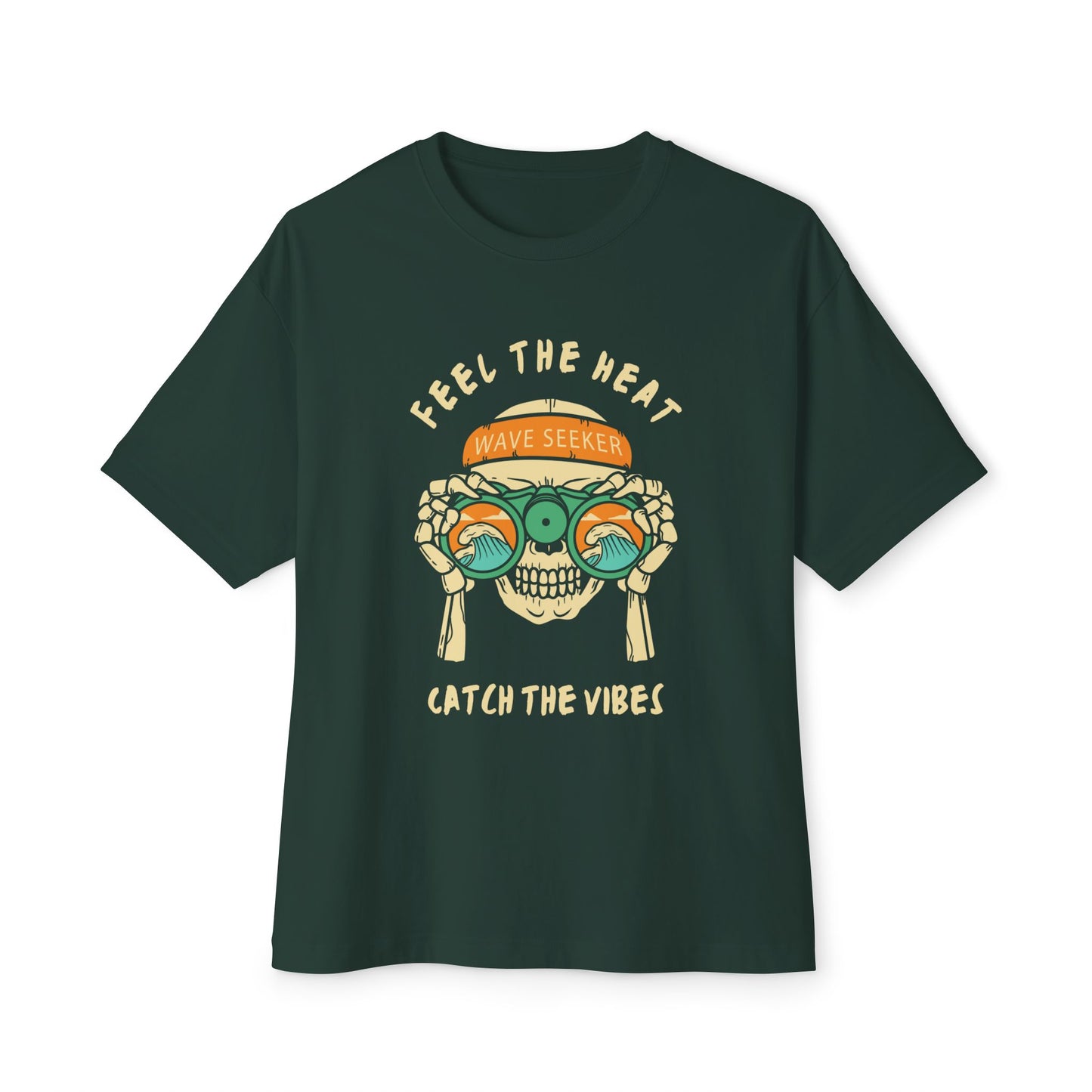 Feel The Heat Catch the Vibes Boxy Tee | Unisex Oversized T-Shirt, Beachwear, Surfing Apparel, Summer Tees, Gifts for Wave Seekers