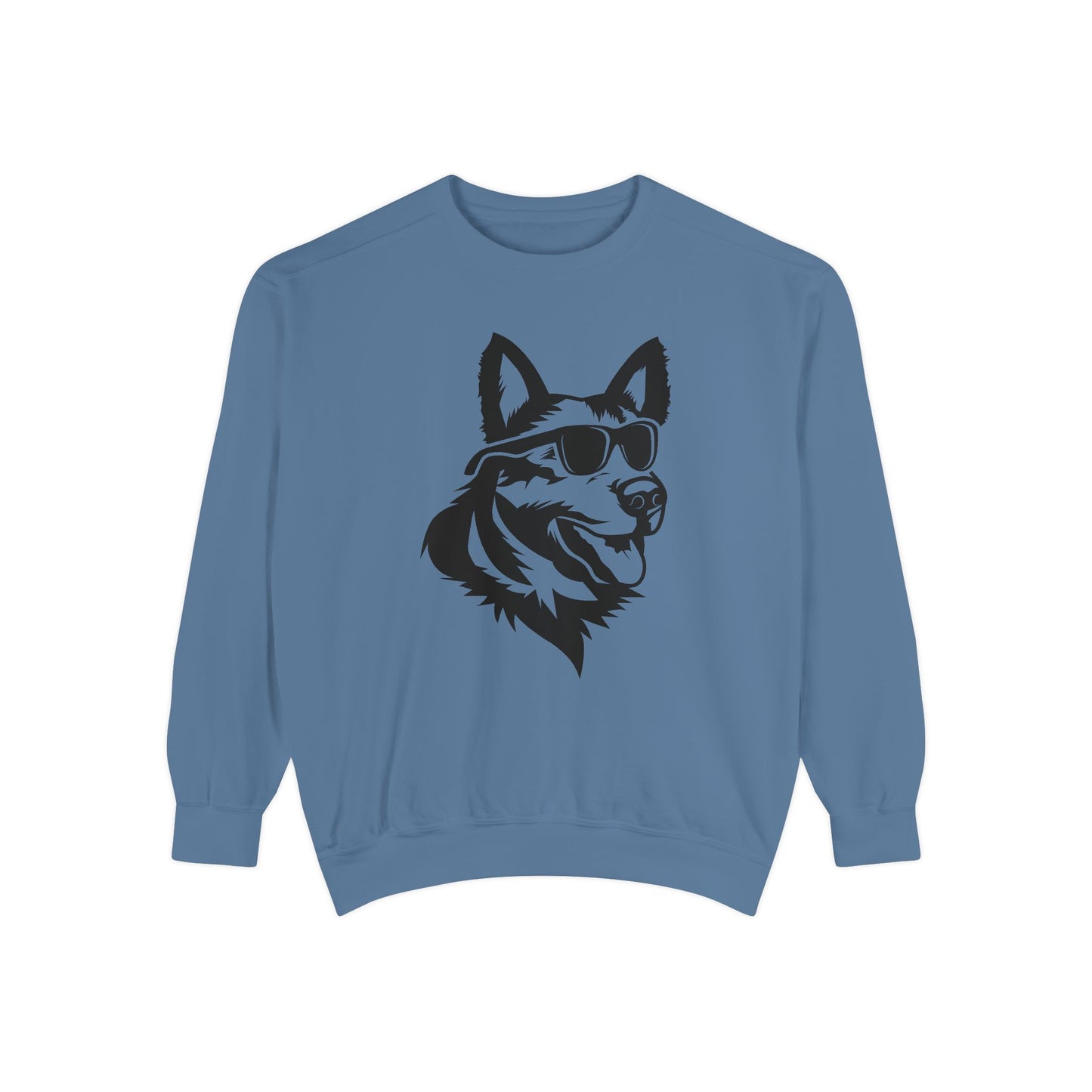 Unisex Dog Lover Sweatshirt With a Close Up Graphic of German Shepherd Wearing Black Glasses