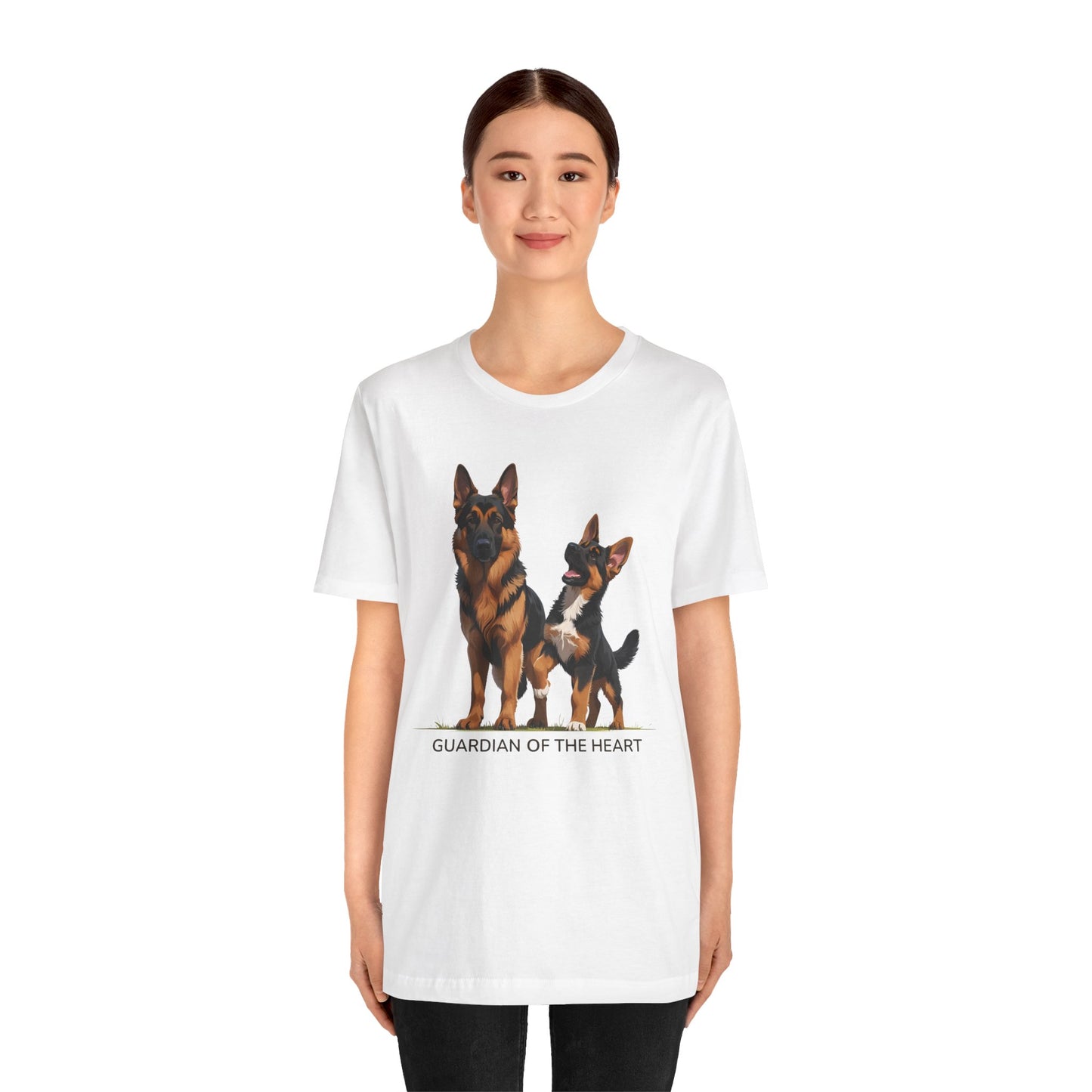 German Shepherd and Puppy Tee - Guardian of the Heart, Gifting for Pet Owners, Cute Graphic Shirt, Perfect for Birthdays, Dog-Themed Apparel
