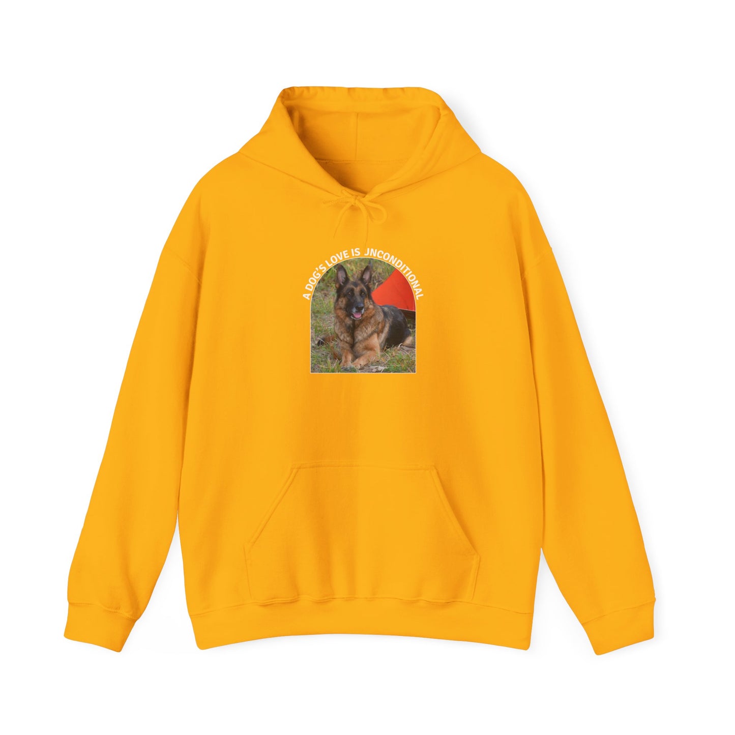 Unisex Dog Lover Hoodie With German Shepherd and Caption Dog's Love is Unconditional