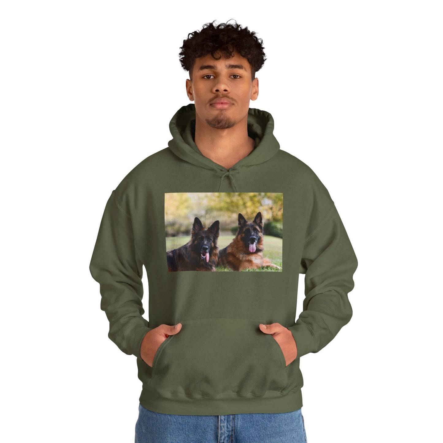 A Unisex Dog Lover Hoodie With Two German Shepherds Lying On The Ground Leaving Tongues Out