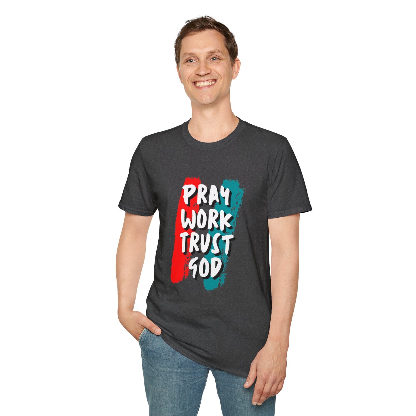 Inspiration Unisex T-Shirt - Pray, Work, Trust God, Motivational Tee, Faith-Based Apparel, Casual Wear, Gift for Believers, Christian Clothing