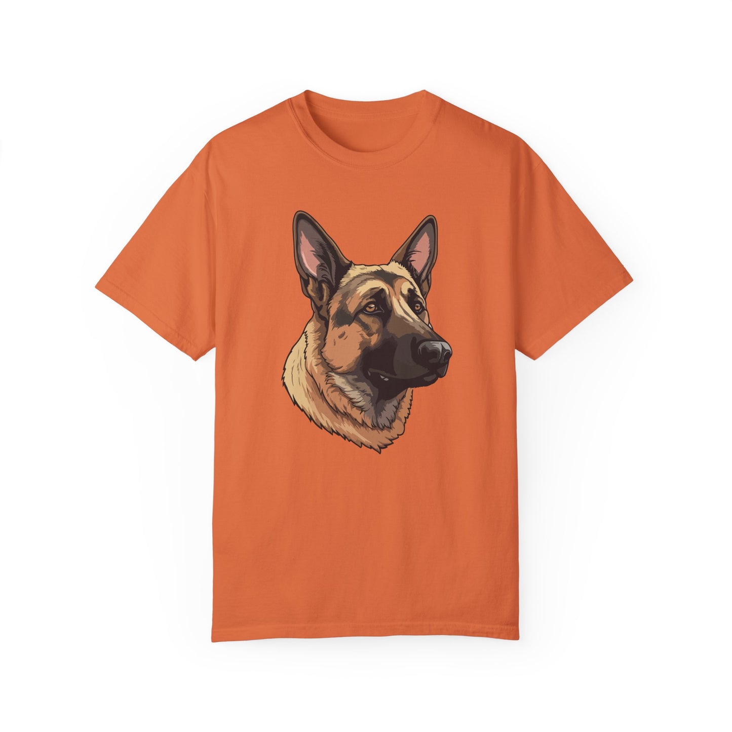 Unisex Dog Lover T-Shirt With a Close Up Graphic of Serious German Shepherd