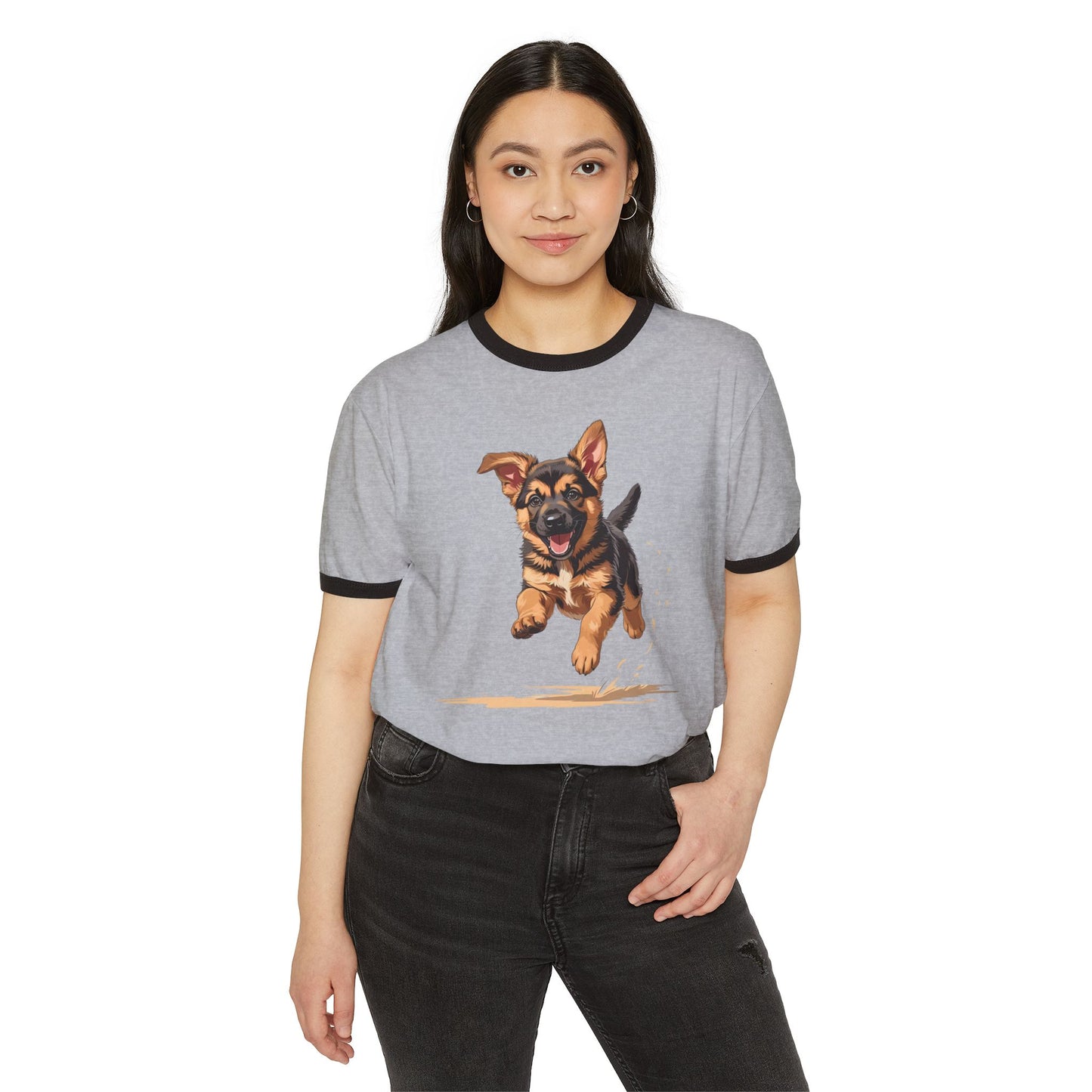 Adorable Puppy Ringer T-Shirt, Dog Lover Gift, Unisex Cotton Tee, Pet Parent Apparel, Casual Wear, Birthday Gift