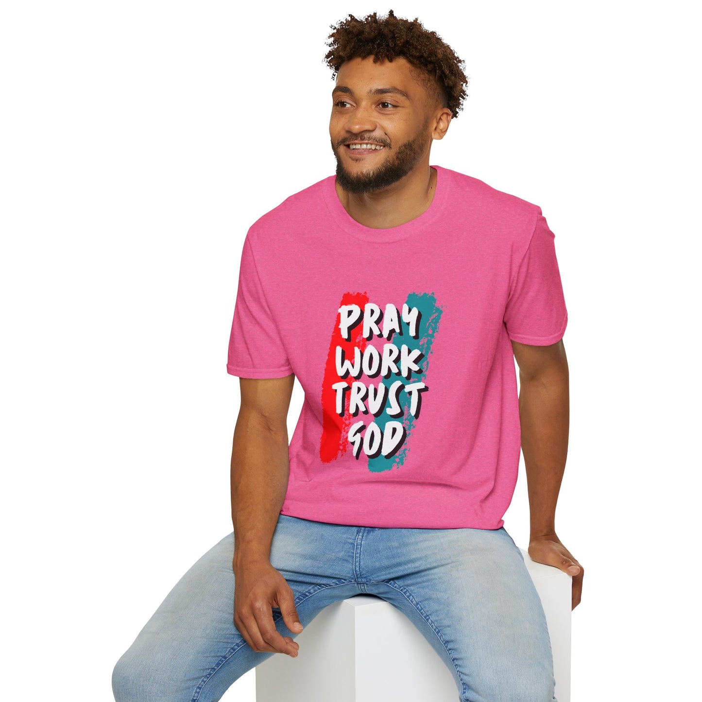 Inspiration Unisex T-Shirt - Pray, Work, Trust God, Motivational Tee, Faith-Based Apparel, Casual Wear, Gift for Believers, Christian Clothing