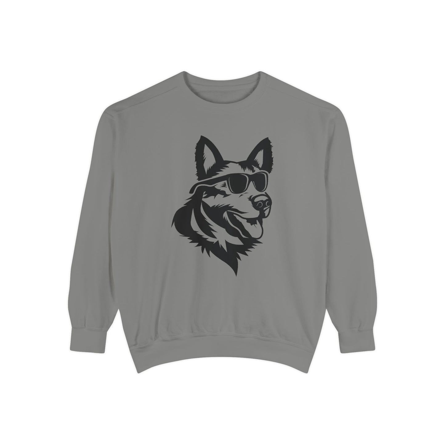 Unisex Dog Lover Sweatshirt With a Close Up Graphic of German Shepherd Wearing Black Glasses