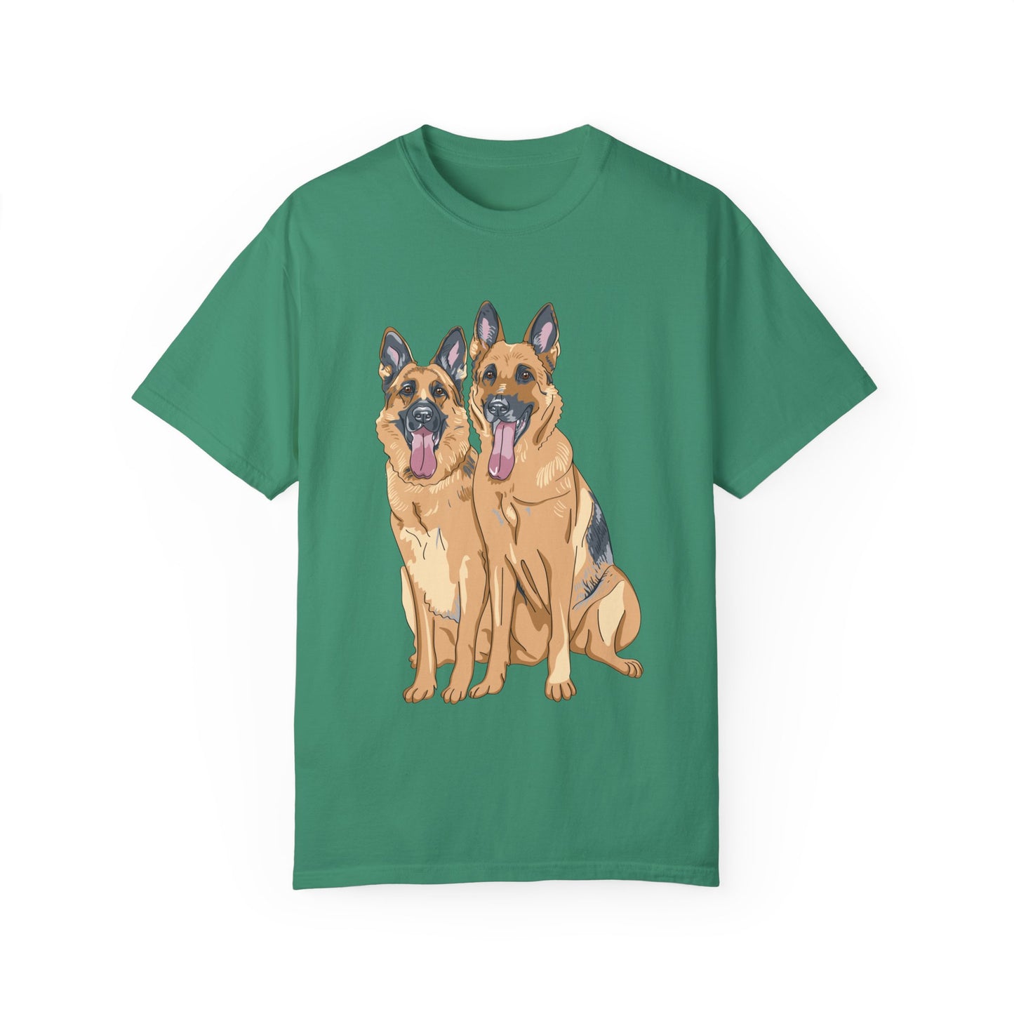Unisex T-Shirt With Graphic of Two German Shepherds Sloppily Sitting Leaving Tongue Out