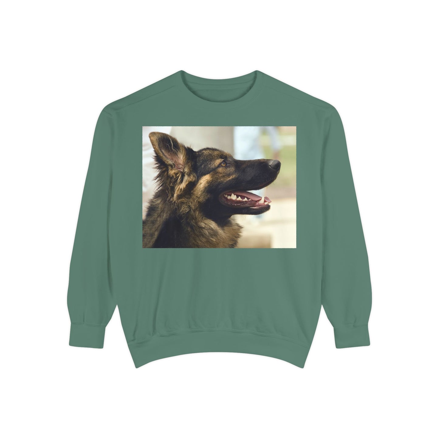 Unisex Dog Lover Sweatshirt With Close Up of Working German Shepherd Mouth Opened