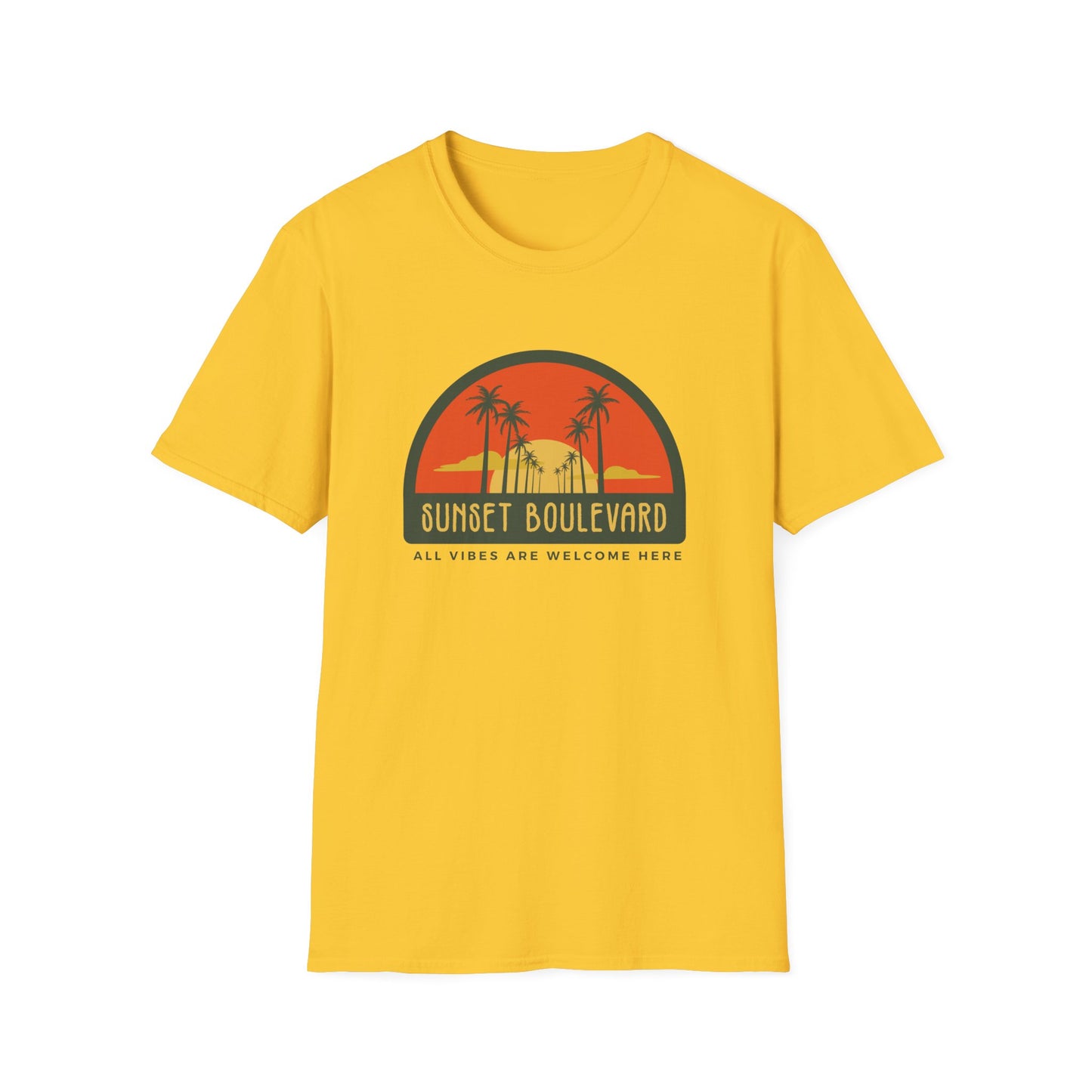 Sunset Boulevard Unisex Softstyle T-Shirt, Retro Beach Tee, Vacation Shirt, Summer Apparel, Travel Gift