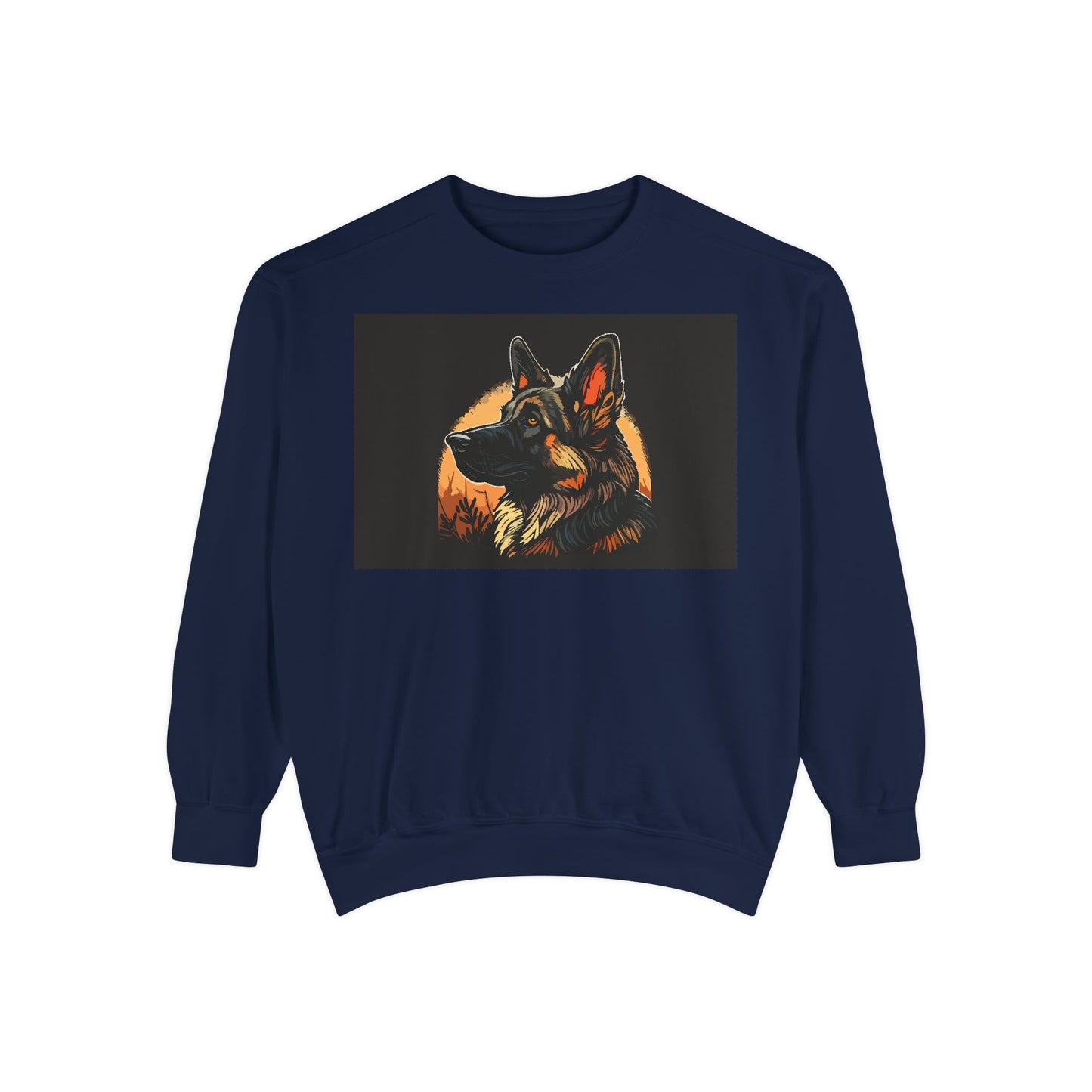 Unisex Dog Lover Sweatshirt With a Close Up Graphic of a German Shepherd In Front of Moon