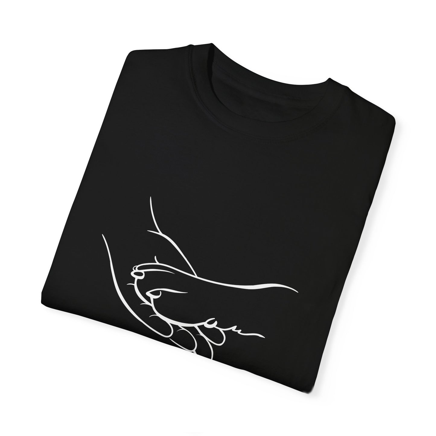 Unisex Dog Lover T-Shirt With Illustration of Dog Paw on Human Hand and Caption Selfless Beings Below