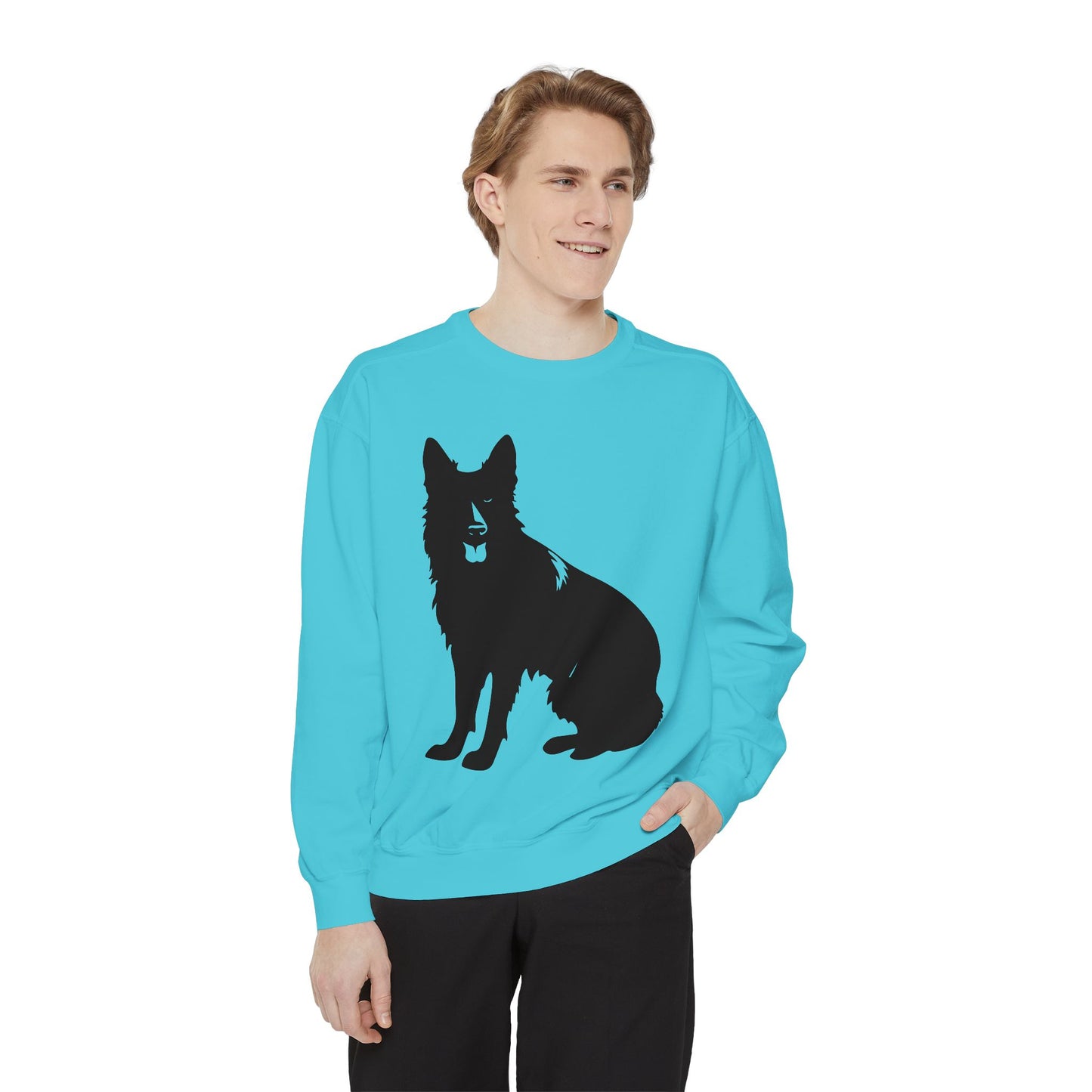 Unisex Dog Lover Sweatshirt With Graphic of Black German Shepherd With Hanging Tongue Sloppily Sitting