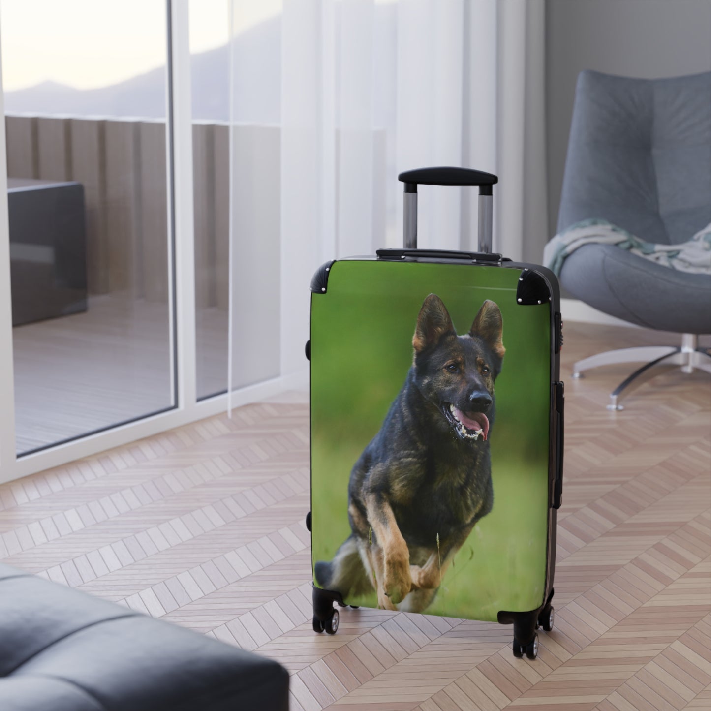 Dog Lovers Suitcase Featuring a Working Line German Shepherd Running On the Grass