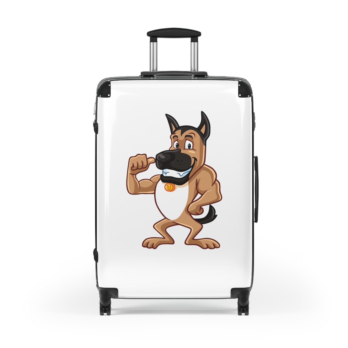 Dog Lover Suitcase Featuring a Funny Cartoon of Muscular German Shepherd Standing on Two Legs