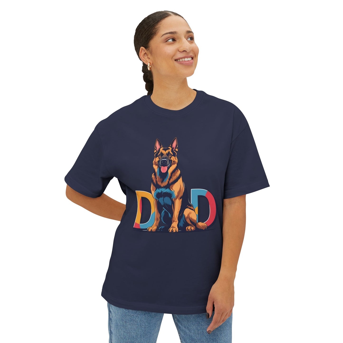 German Shepherd Dad Unisex Oversized Boxy Tee, Dog Lover Gift, Pet Portrait Shirt, Casual Streetwear, Animal Lover Apparel