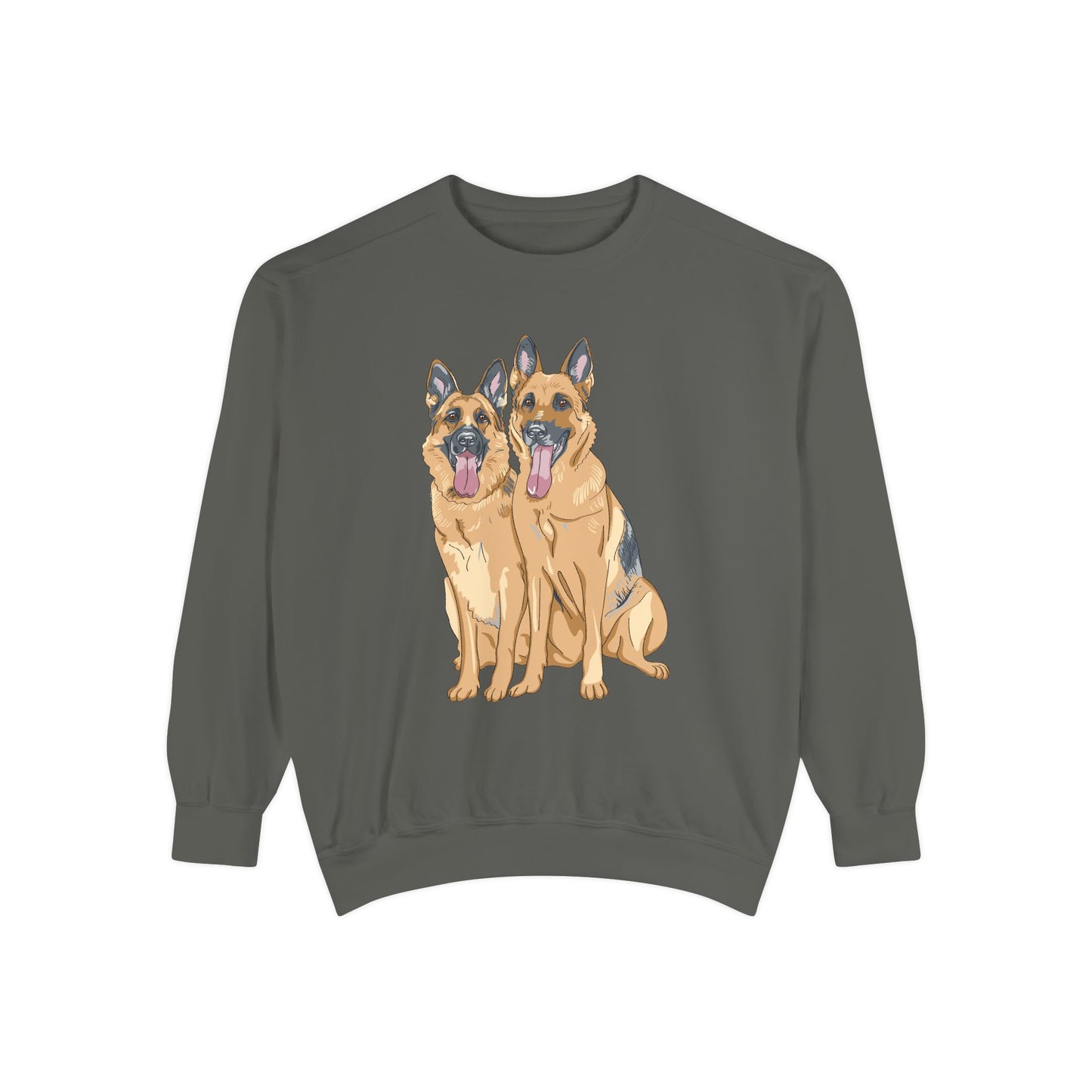 Unisex Dog Lover Sweatshirt With Graphic of Two German Shepherd Sloppily Sitting