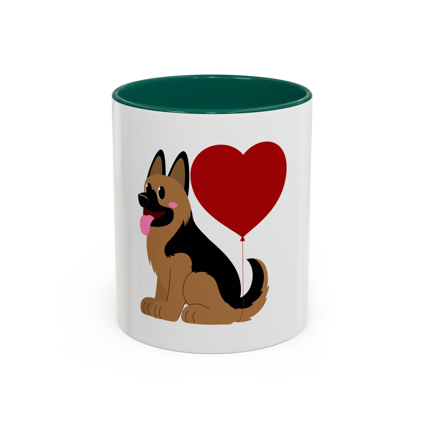 Glossy Ceramic Dog Lover Mug With a Graphic of German Shepherd Puppy and Heart Shaped Balloon Attached With Tail