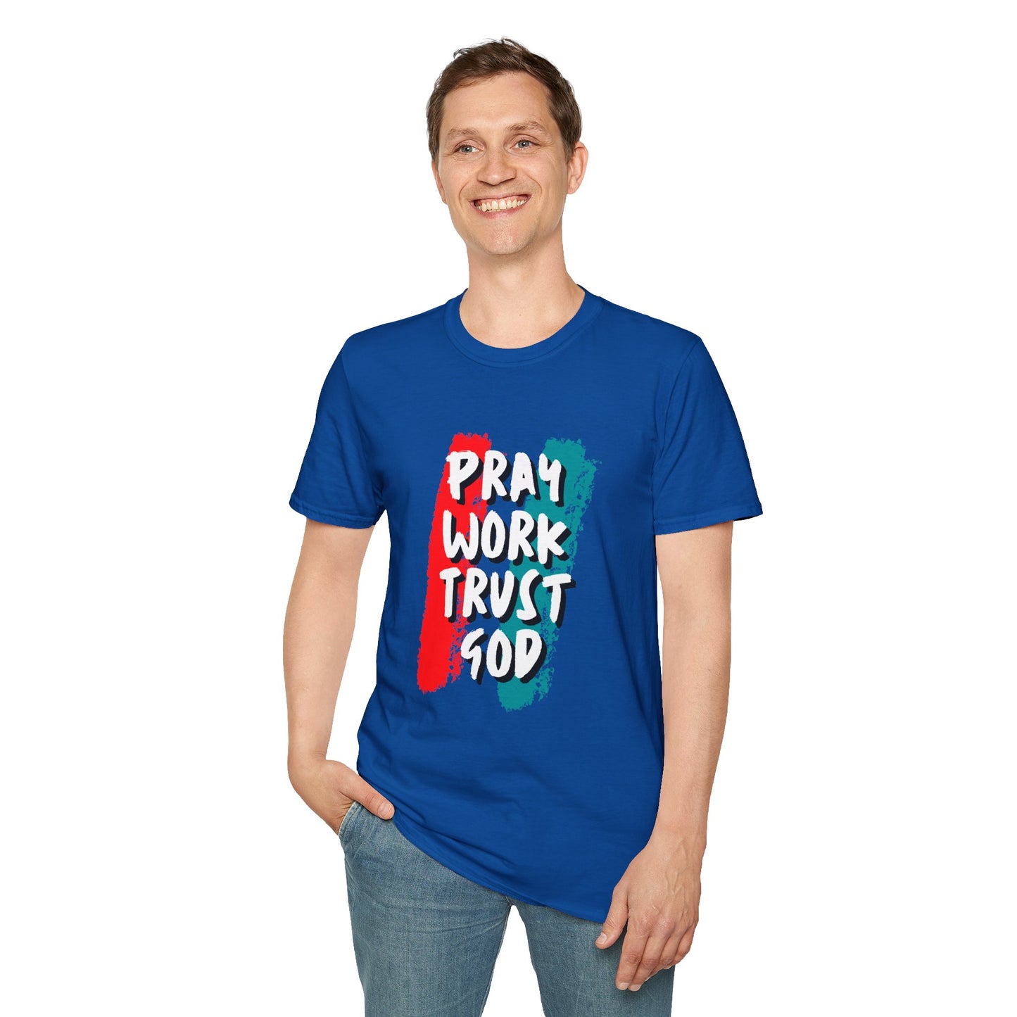 Inspiration Unisex T-Shirt - Pray, Work, Trust God, Motivational Tee, Faith-Based Apparel, Casual Wear, Gift for Believers, Christian Clothing