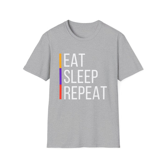 Eat Sleep Repeat Unisex Softstyle T-Shirt - Perfect for Casual Outings, Funny Gift, Relaxation Apparel, Everyday Wear, Motivational Tee
