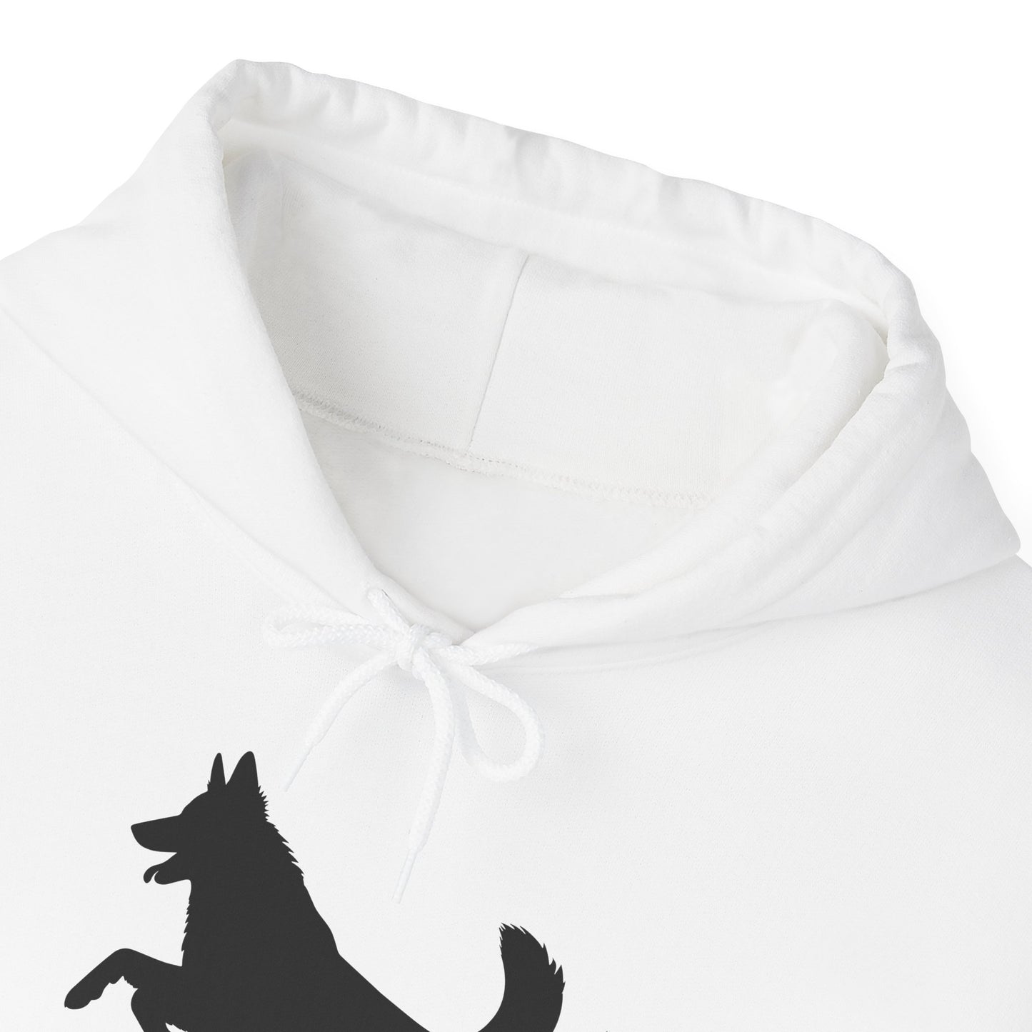 Unisex Dog Lover Hoodie With a Graphic of Solid Black German Shepherd Jumping in the Air