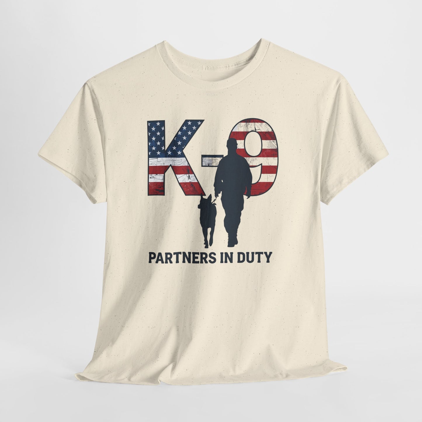 Patriotic K-9 T-Shirt - Partners in Duty Tee | Unisex Heavy Cotton Tee for Dog Lovers, Military Support, Gifts for Dog Handlers