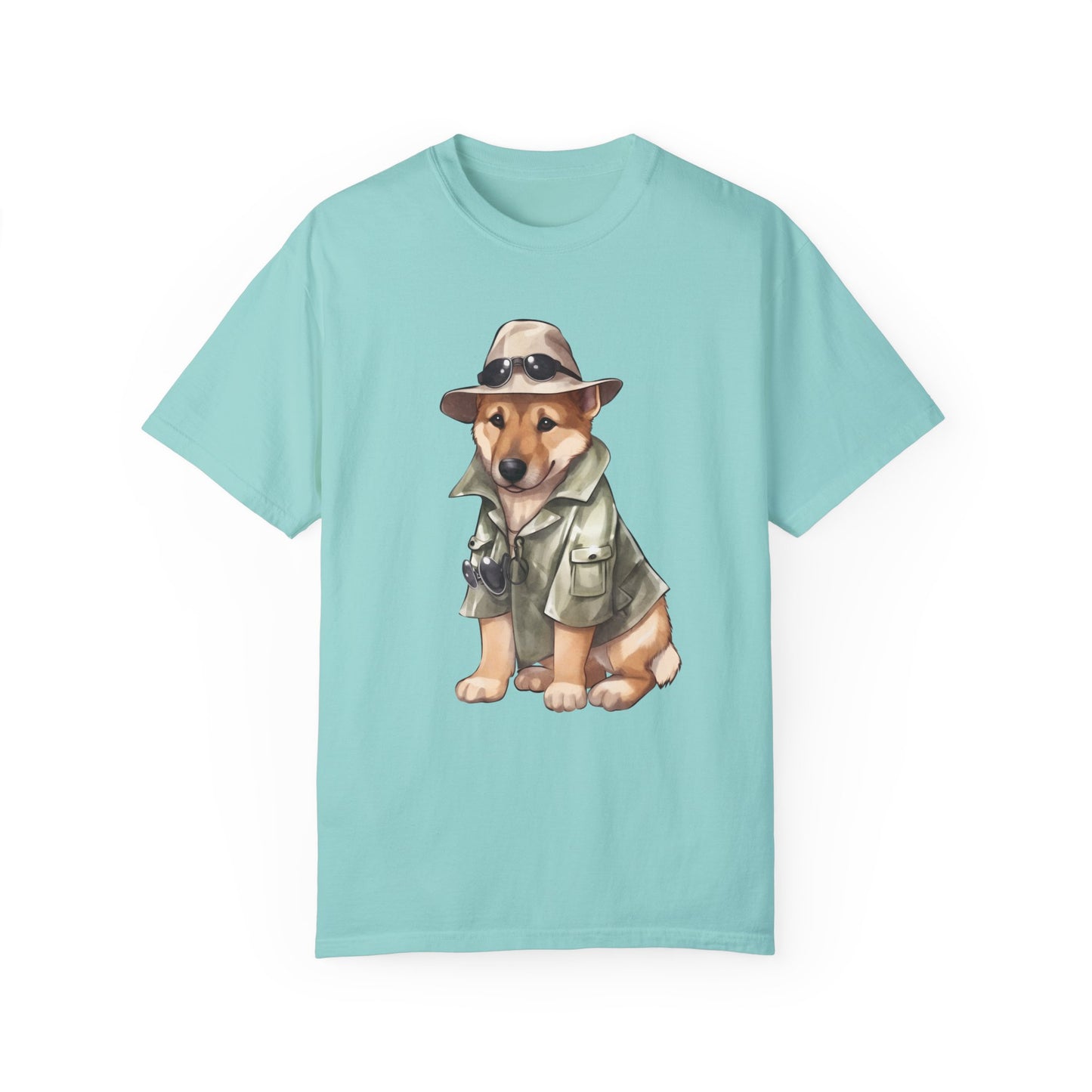 Unisex Dog Lover T-Shirt With a Graphic of German Shepherd Wearing Detector's Hat and Costume