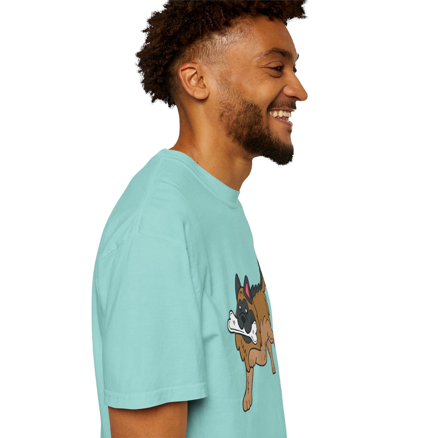 Unisex Dog Lover T-Shirt With a Graphic of a German Shepherd Holding a White Bone in Mouth