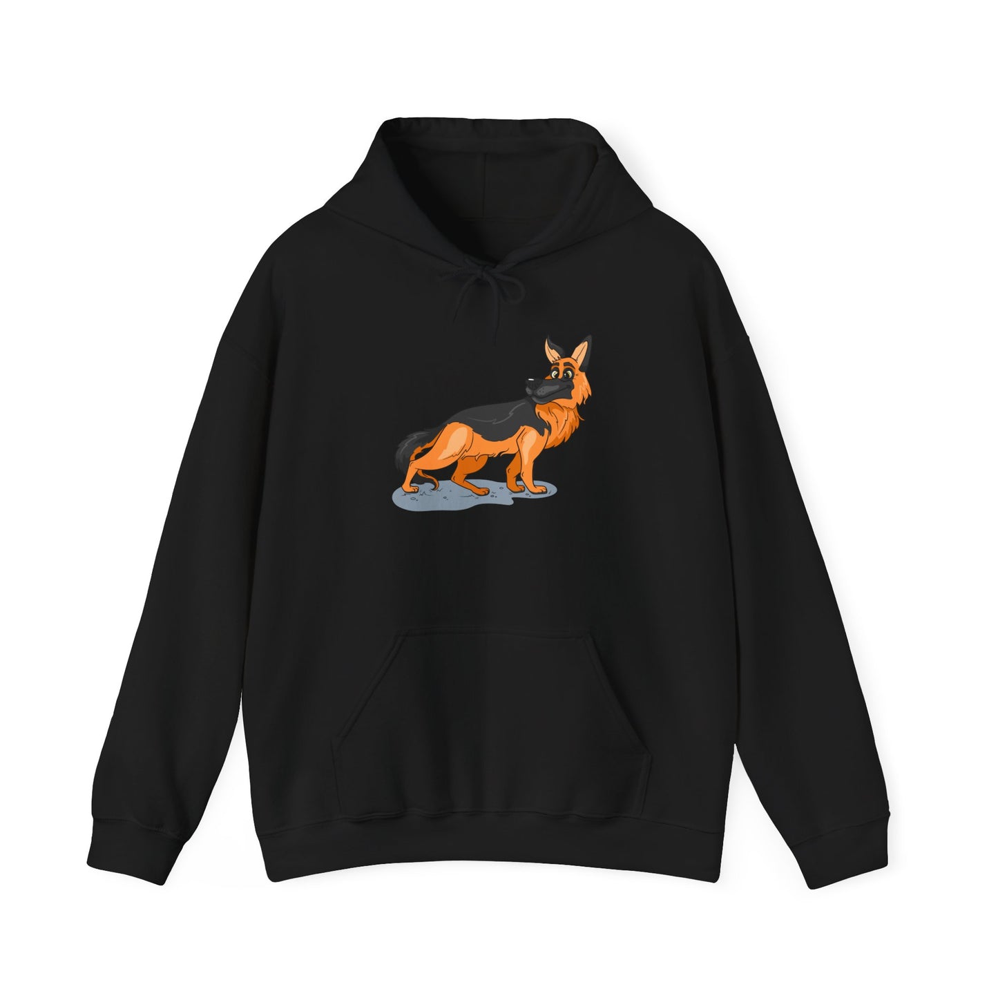 Unisex Dog Lover Hoodie With a Cartoon of Astonished German Shepherd Turning His Head