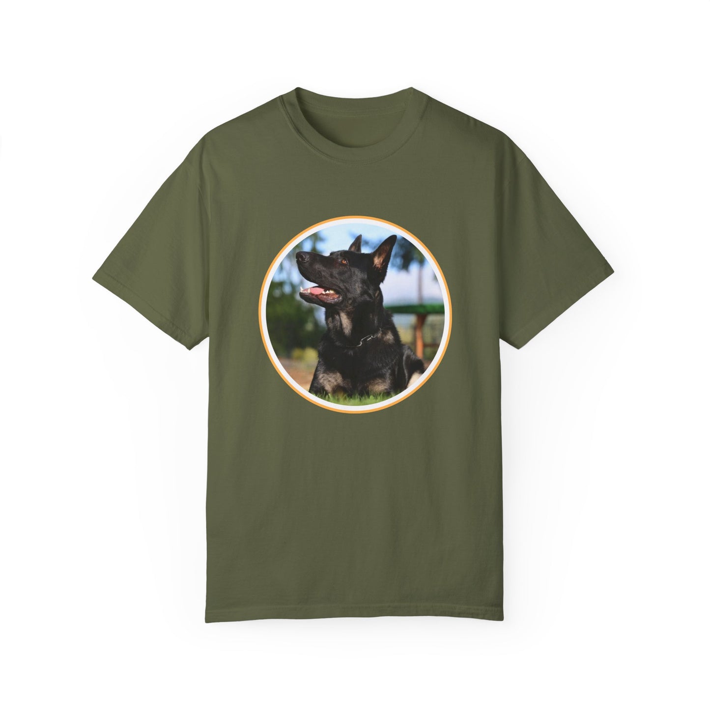 Unisex T-Shirt With Bicolor Working Line German Shepherd Sitting On The Ground