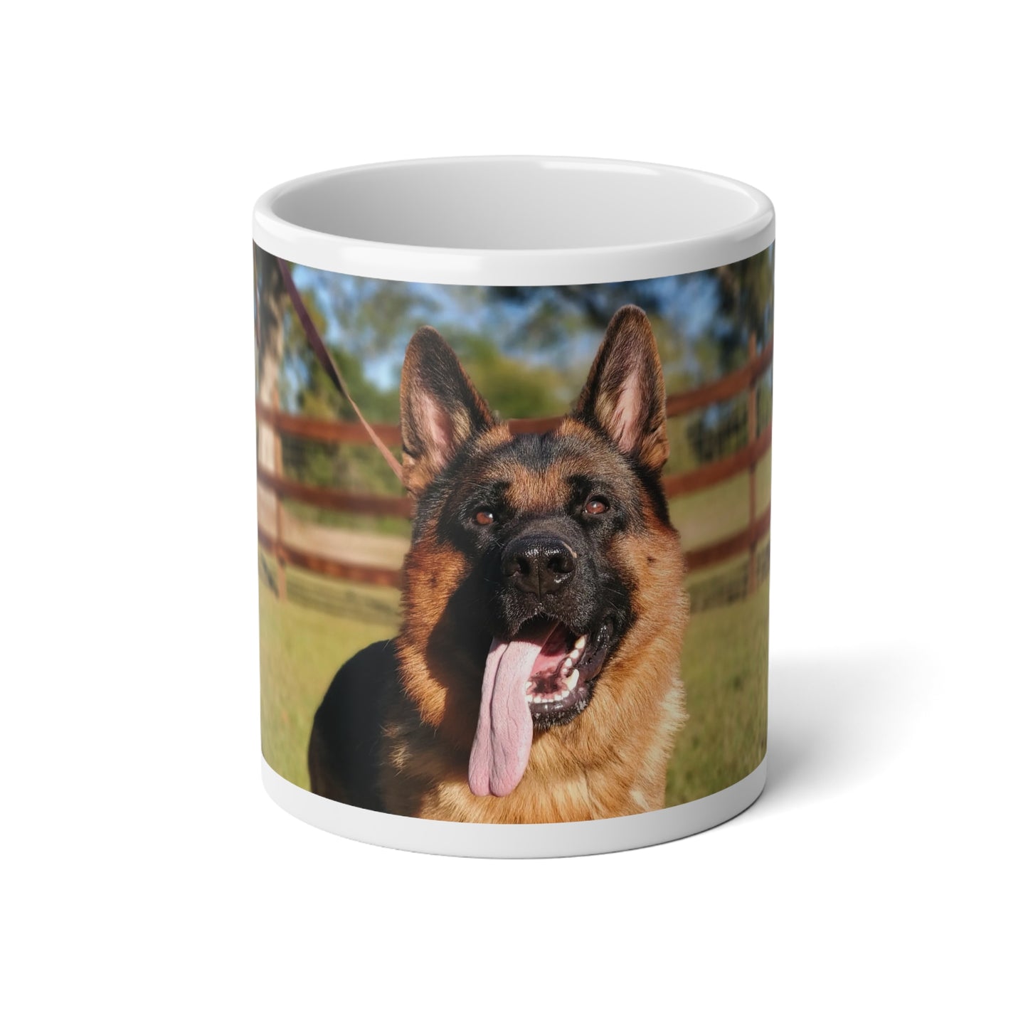 Jumbo Dog Lover Ceramic Mug - 20oz With a Giant German Shepherd Leaving Tongue Out