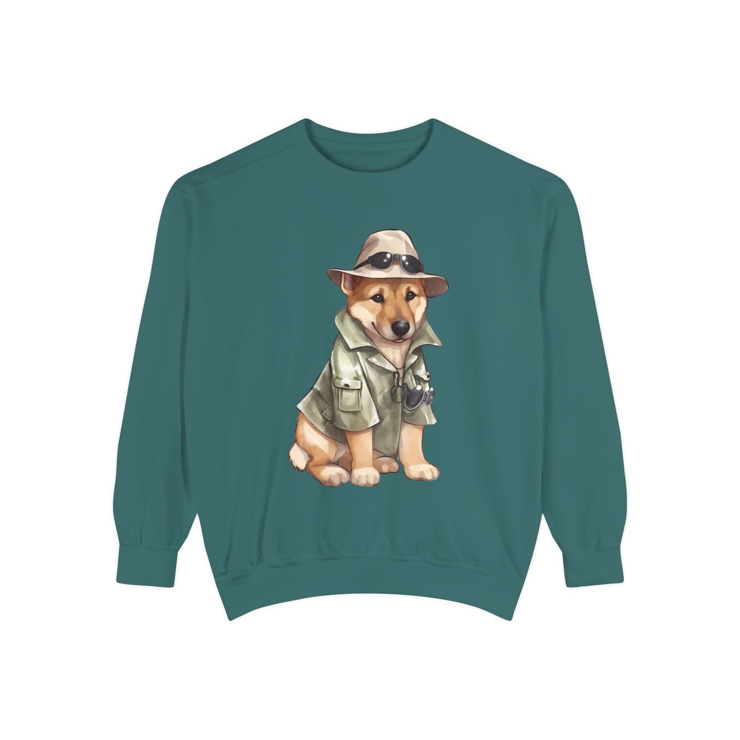 Unisex Dog Lover Sweatshirt With a Graphic of German Shepherd Wearing Detector's Hat and Costume