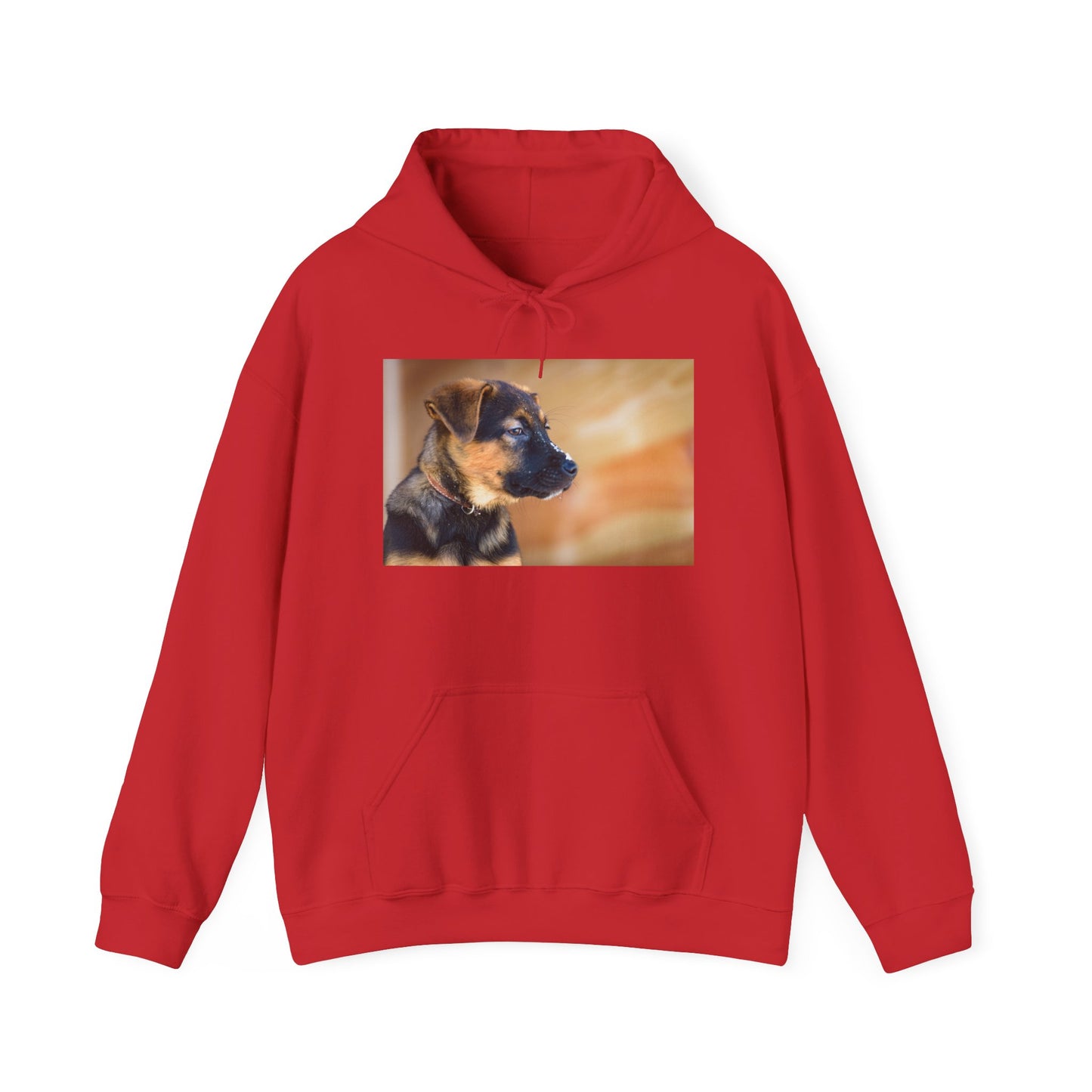 A Unisex Dog Lover Hoodie With a and Red German Shepherd Puppy With Floppy Ears