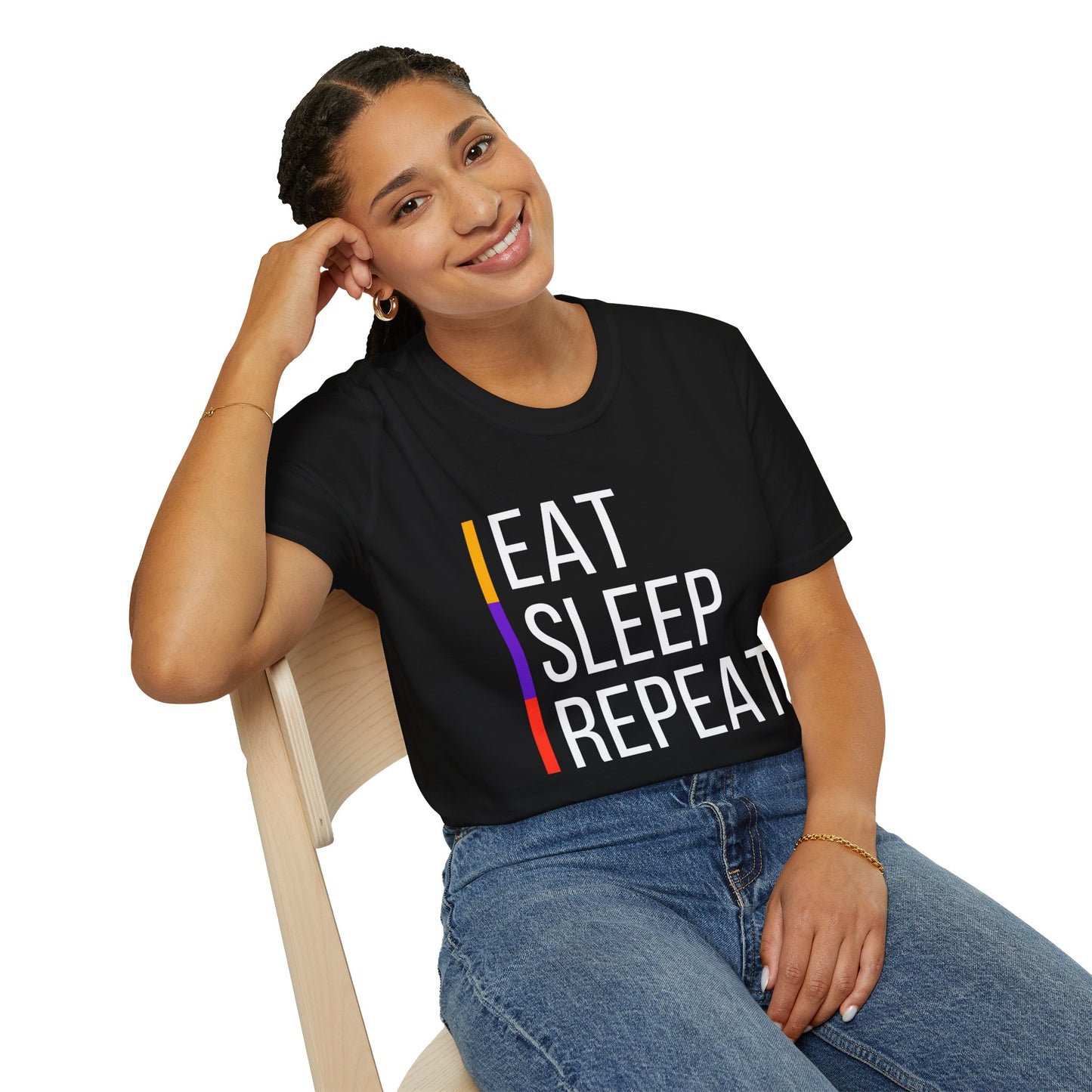 Eat Sleep Repeat Unisex Softstyle T-Shirt - Perfect for Casual Outings, Funny Gift, Relaxation Apparel, Everyday Wear, Motivational Tee