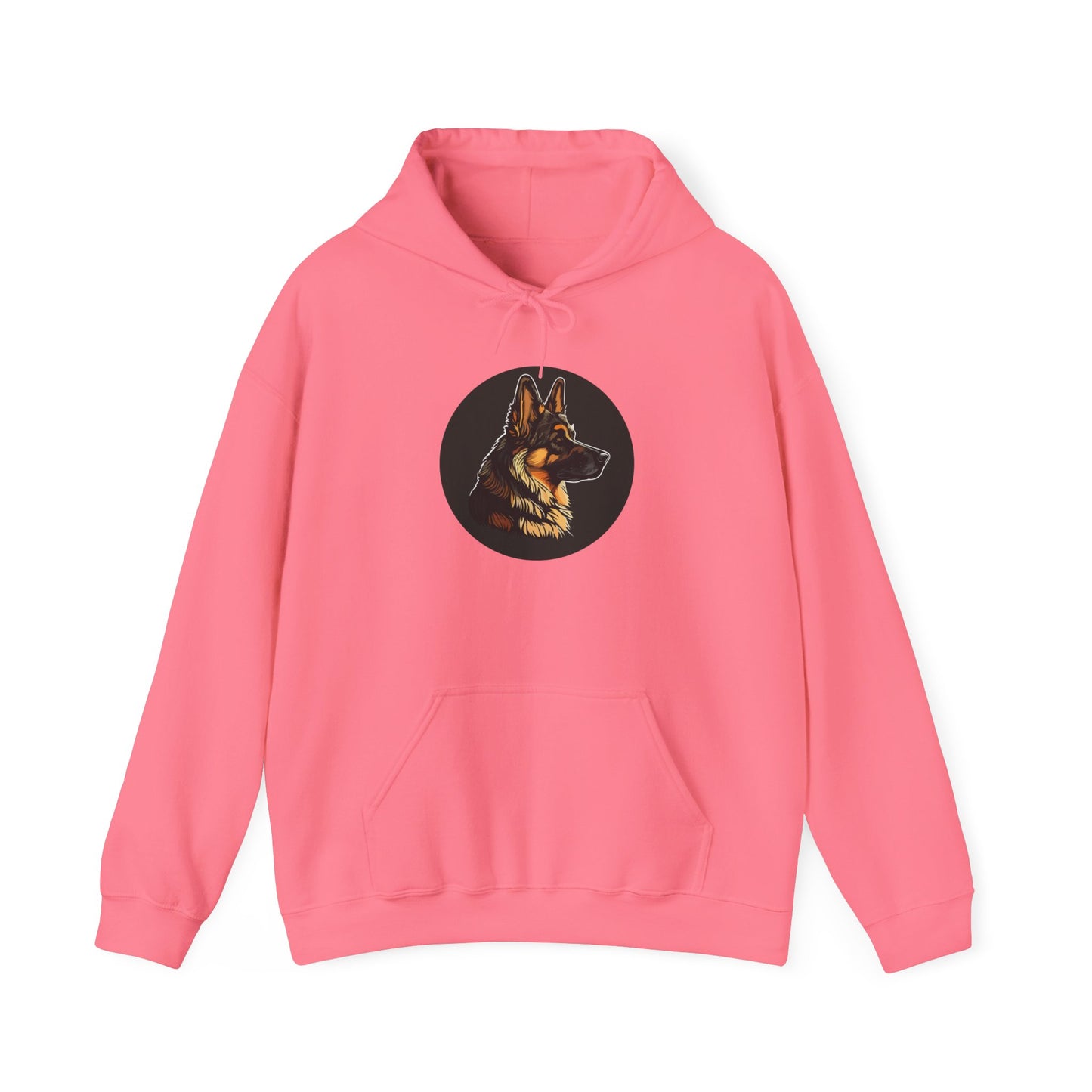 Unisex Dog Lover Hoodie With a Close Up Graphic of a German Shepherd Inside a Black Circle