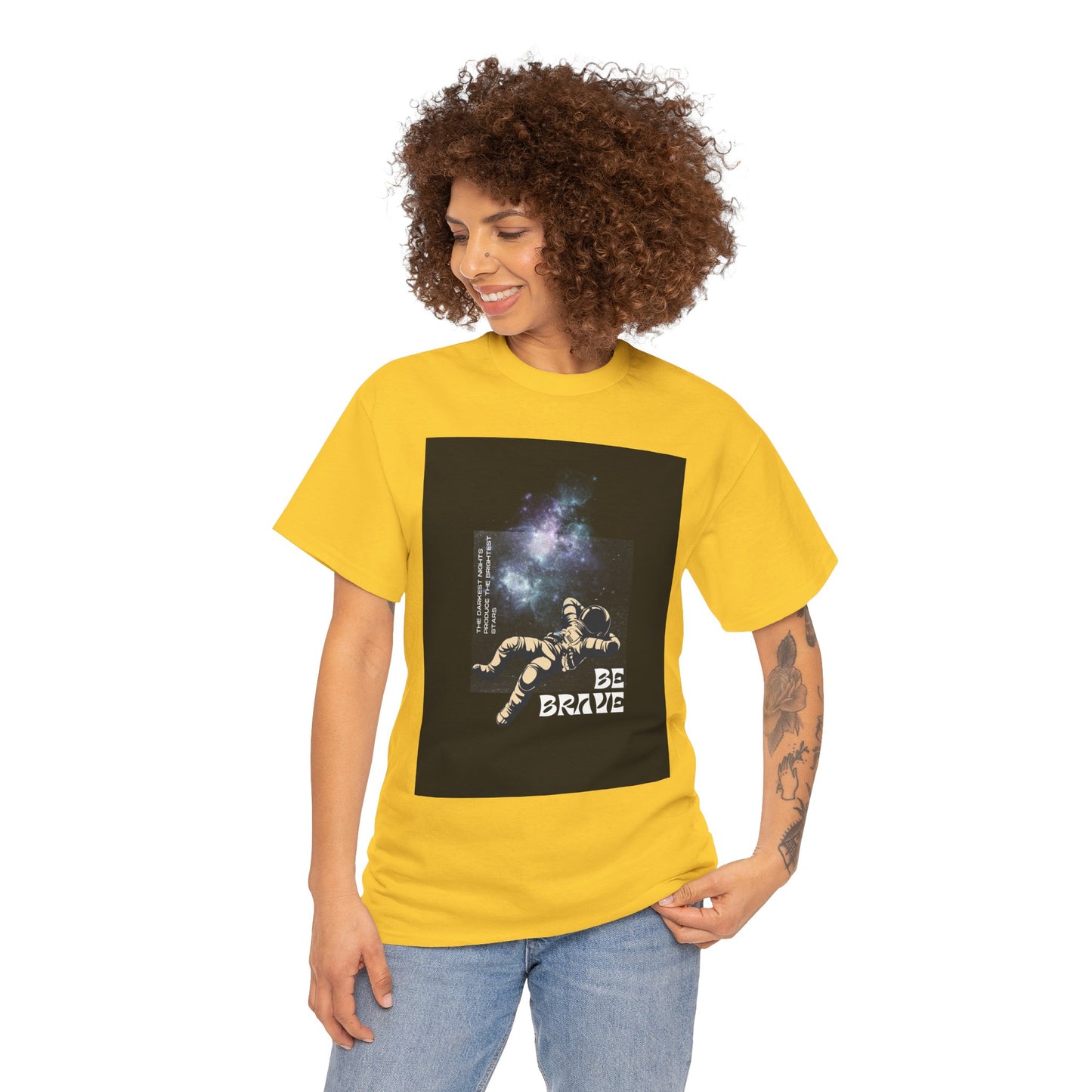 Be Brave Tee, Inspirational T-Shirt, Unisex Cotton Top, Space Graphic Shirt, Motivational Gift, Everyday Wear